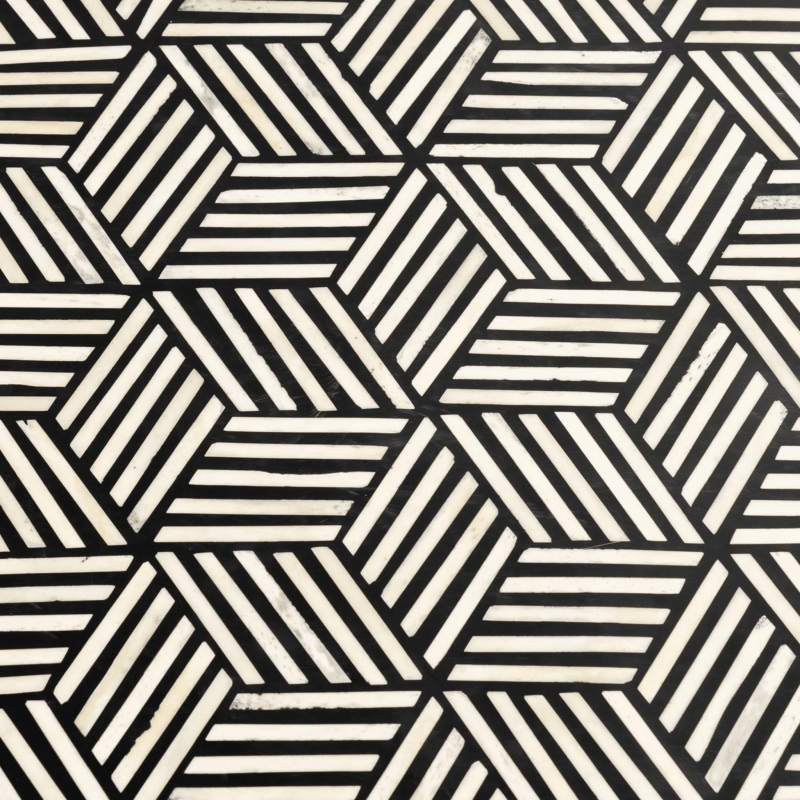 Handmade Bone Inlay Black and White Zig Zag Pattern Round Coffee Table with Brass Base - Perfect for Living Room, Lounge, or Office Decor