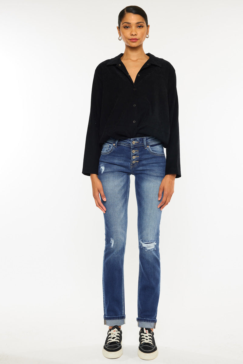 Eternity Women's Mid Rise Slim Straight Leg Jeans - Comfortable Stretch Denim Pants for Casual Wear & Everyday Outfits
