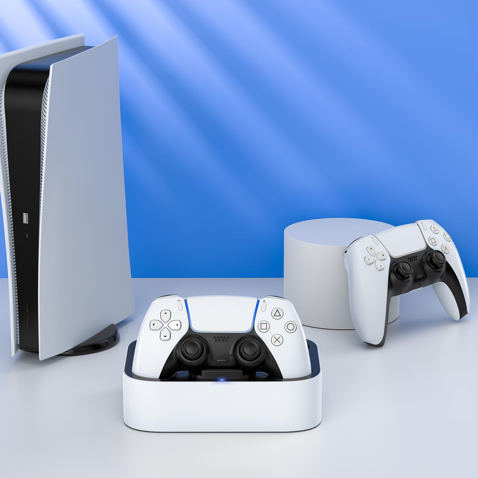LVFAN PS5 Controller Charger Station - Fast Charging Dock for Playstation 5 & DualSense Edge Controllers (White) | Perfect for Gaming Setup & Multiplayer Sessions