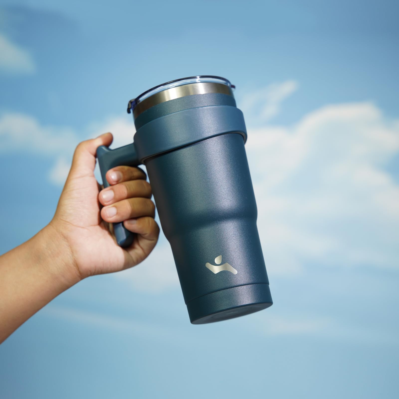 20 oz Insulated Stainless Steel Tumbler with Handle - Vacuum Sealed Travel Mug with 2 Straws & 2 Lids, Navy Blue - Perfect for Coffee, Tea & Cold Drinks On-The-Go, Office & Outdoor Activities