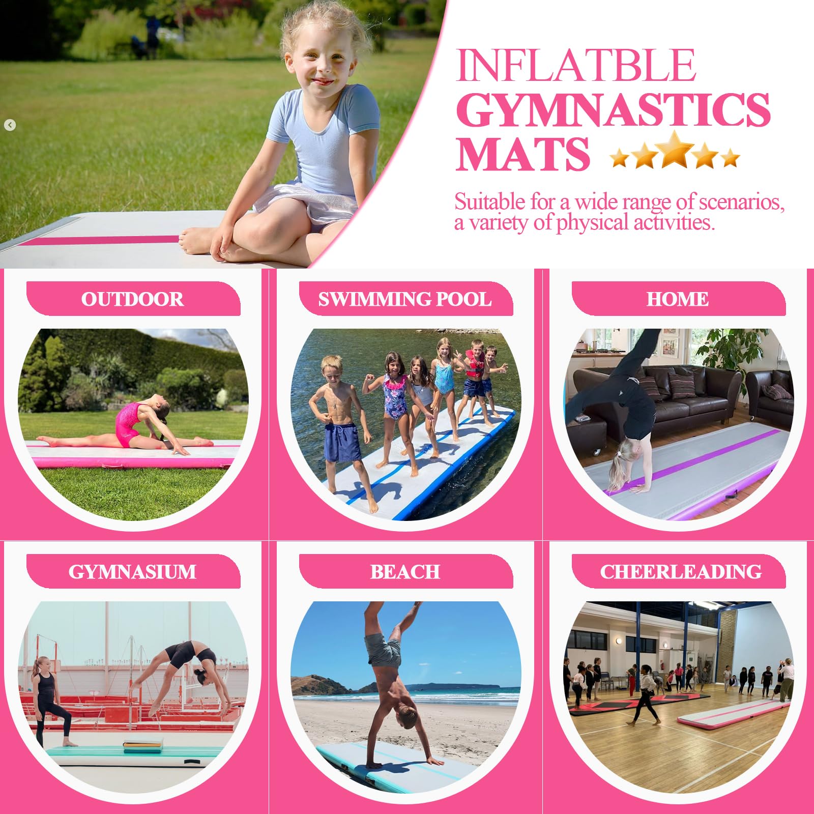 Inflatable Air Mat Tumbling Track - Foldable Gymnastics Mat with Electric Pump for Home Gym, Cheerleading Training & Kids Yoga | Perfect for Indoor Exercise, Playroom Activities & Backyard Fun