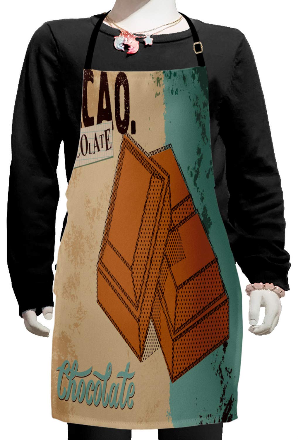 Vintage Chocolate Bar Print Adjustable Apron for Baking & Painting - Ambesonne Small Cadet Blue Cinnamon Bib Apron with Ties - Perfect for Home Cooks, Bakers & DIY Crafters