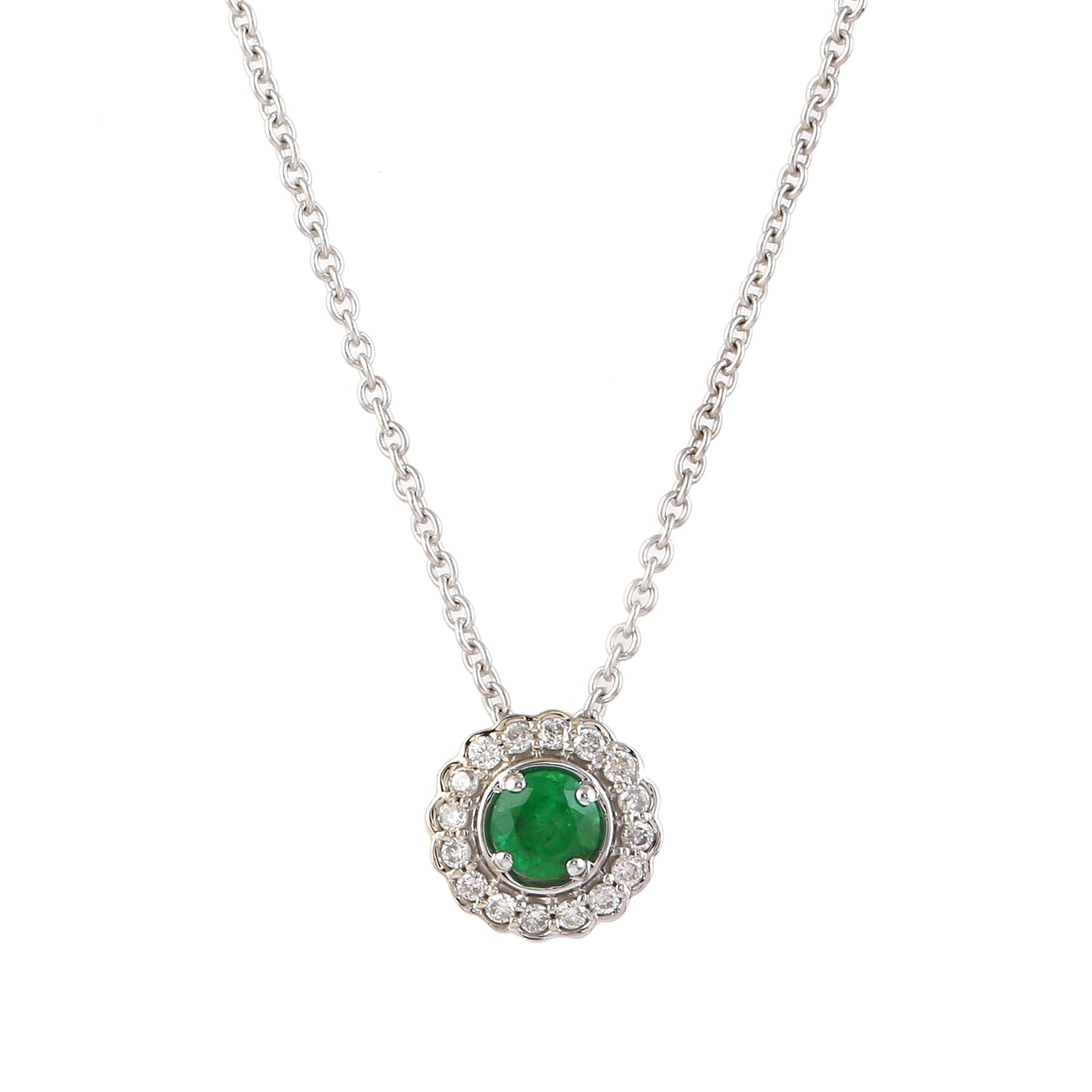 14K White Gold Emerald Pave Diamond Halo Princess Necklace - Elegant Bridal Jewelry & Gift for Women, Perfect for Weddings, Anniversaries and Special Occasions