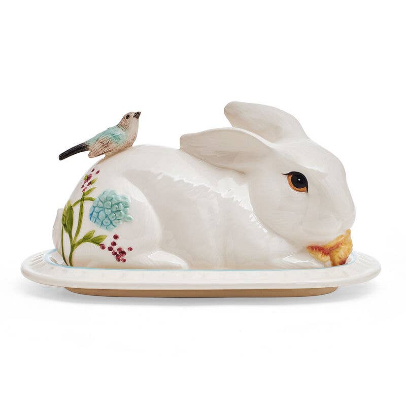 Fitz & Floyd Meadow Covered Butter Dish - Brown Ceramic Butter Keeper with Lid - Elegant Farmhouse Style for Dining Table, Kitchen, and Holiday Gatherings
