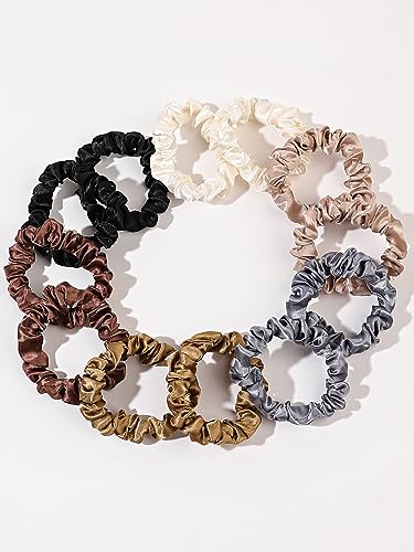10pcs Soft Satin Scrunchies for Women - Skinny Hair Ties for Sleep, Ponytail & Bun - Cute Elastic Hair Bands for Girls & Teens (Random Colors) | Perfect for School, Work, Gym & Everyday Use