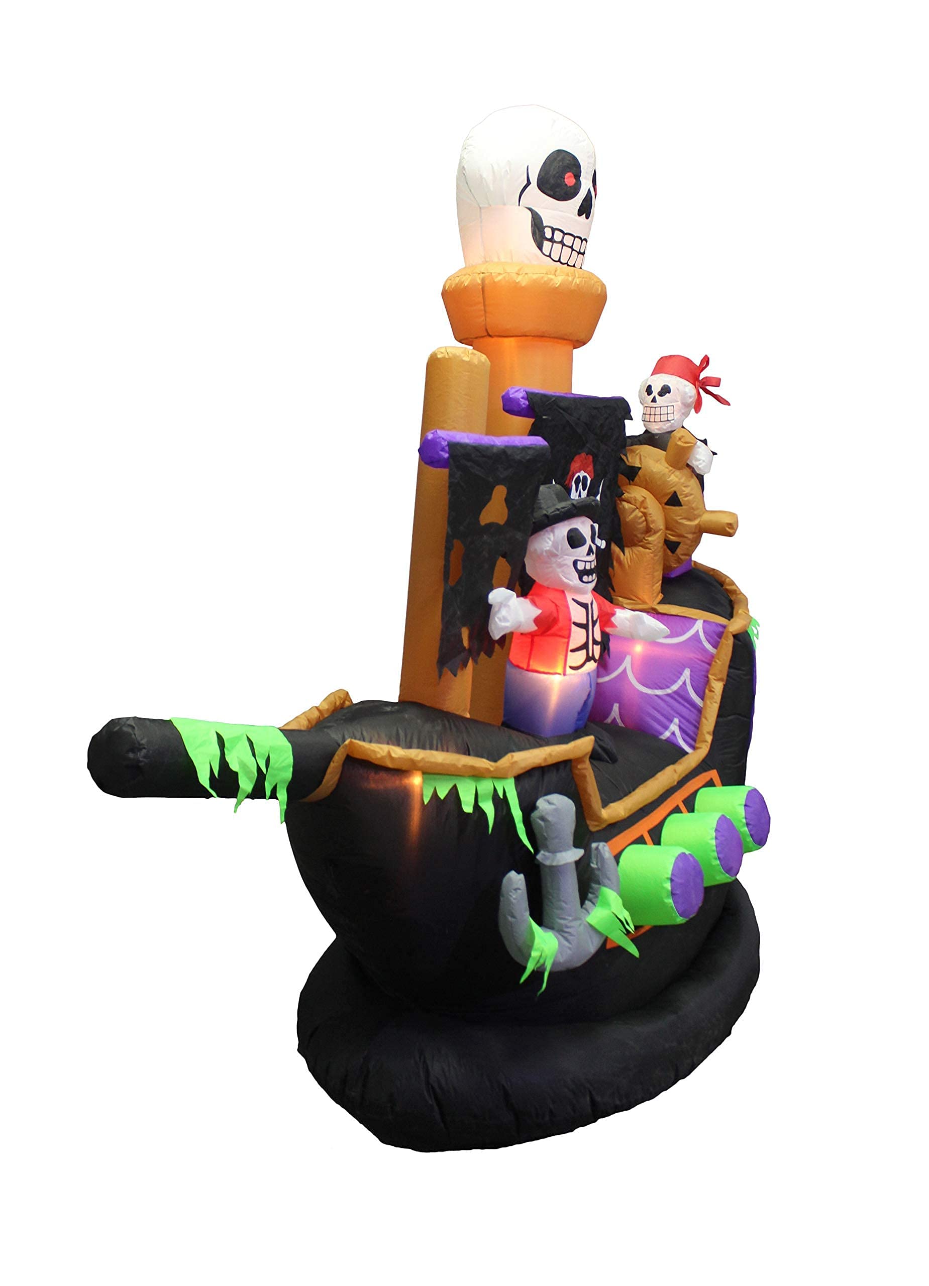 Halloween Party Decorations Bundle - 7ft Inflatable Pirate Ship with Skeletons & Ghosts + 11ft Animated Black Cat Inflatable with LED Lights | Spooky Yard Decor for Halloween Night, Haunted House Parties & Trick-or-Treat Displays