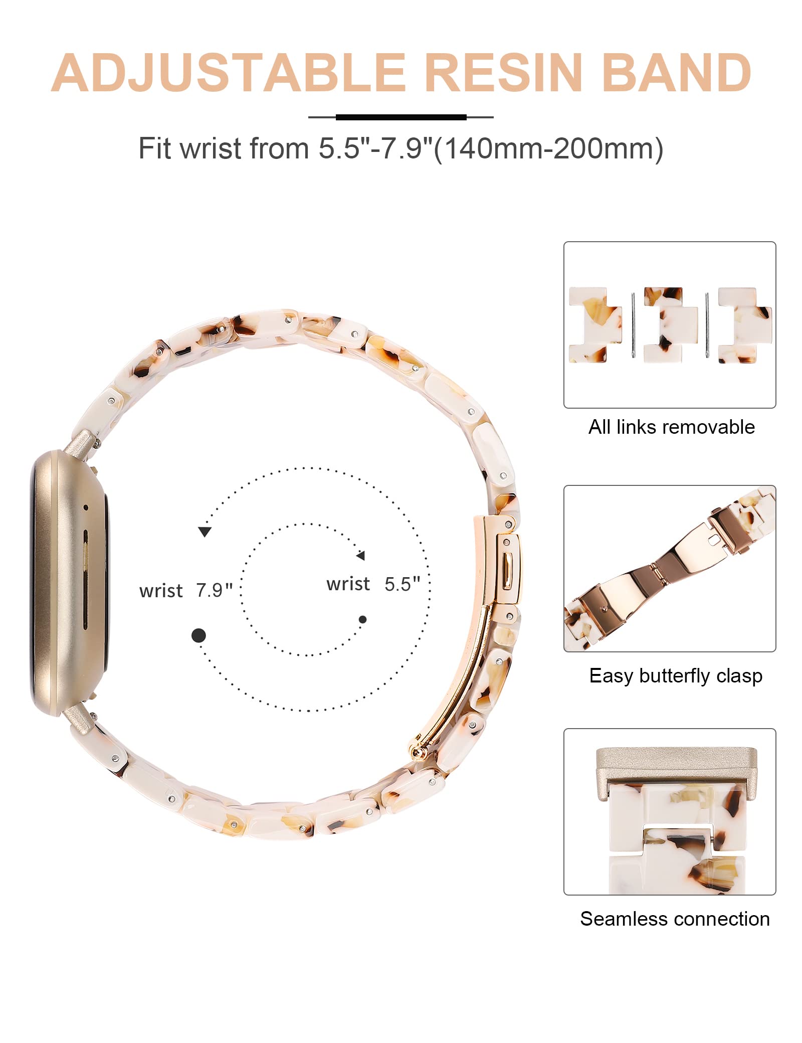 Wearlizer Resin Replacement Band Compatible with Fitbit Sense/Sense 2/Versa 3/Versa 4 - Lightweight Fashion Wrist Strap for Women & Men - Perfect for Workouts, Running & Daily Wear