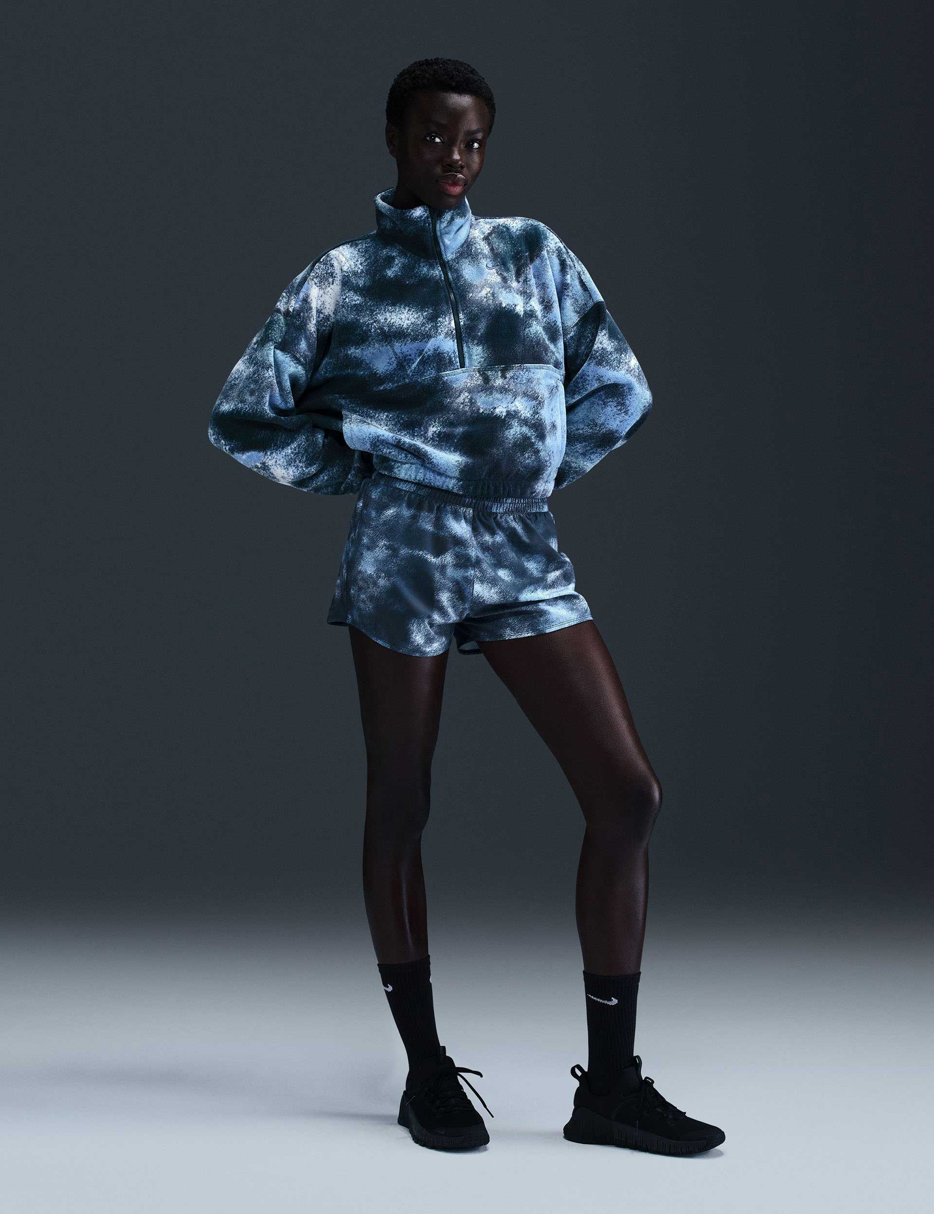 Oversized 1/2 Zip Fleece Printed Top for Women - Armory Navy | Cozy Winter Pullover for Casual Outfits & Outdoor Activities
