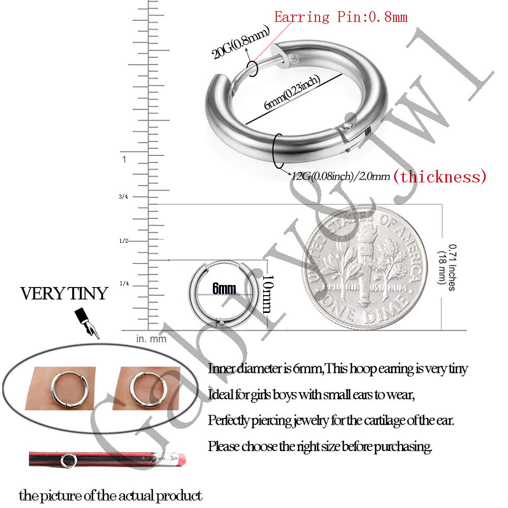 316L Surgical Stainless Steel Huggie Hoop Earrings - 6mm/8mm/10mm/11mm/12mm/14mm Hypoallergenic Cartilage & Helix Earrings for Men & Women - Perfect for Daily Wear, Work, Parties & Gifting