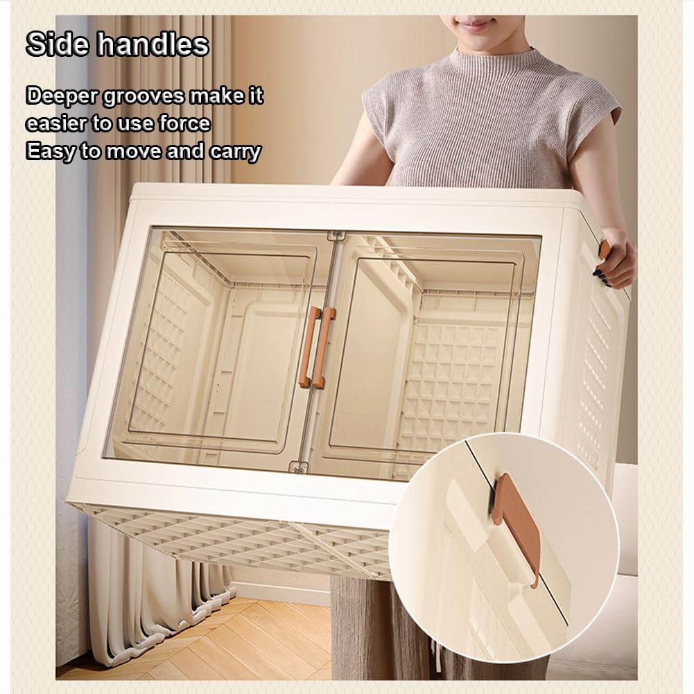 Clear Plastic Storage Boxes with Lids & Wheels - Large Stackable Foldable Organizer with Magnetic Door for Clothes, Toys, Snacks & Home Organization - Perfect for Closet, Garage, Office & Dorm Storage Solutions