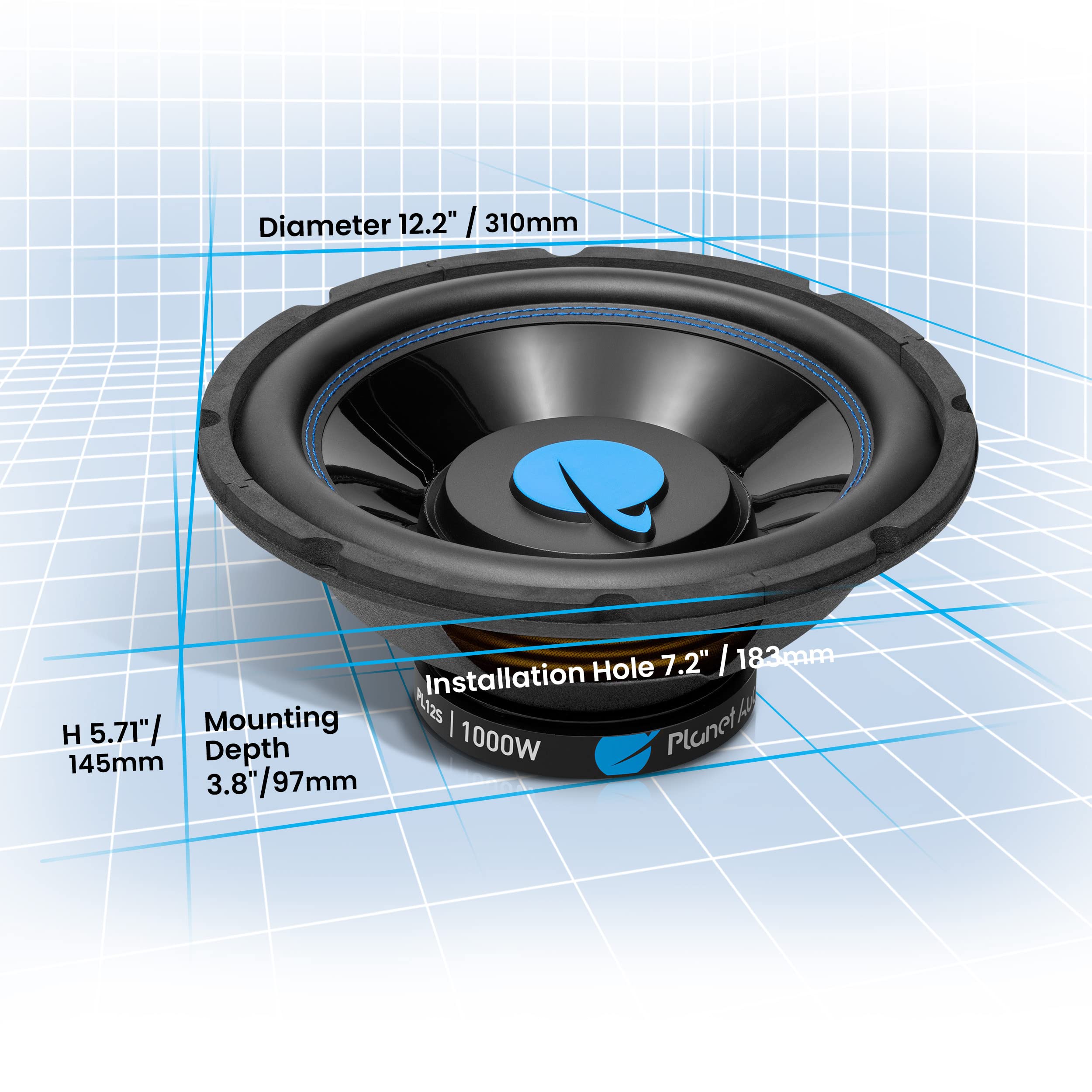 Planet Audio PL12S 12 Inch Car Subwoofer - 1000W Max Power, Single 4 Ohm Voice Coil, High-Performance Bass for Trucks & Vehicles | Perfect for Custom Boxes, Enclosures & Amplifier Systems | Car Audio Upgrade for Deep Bass Sound