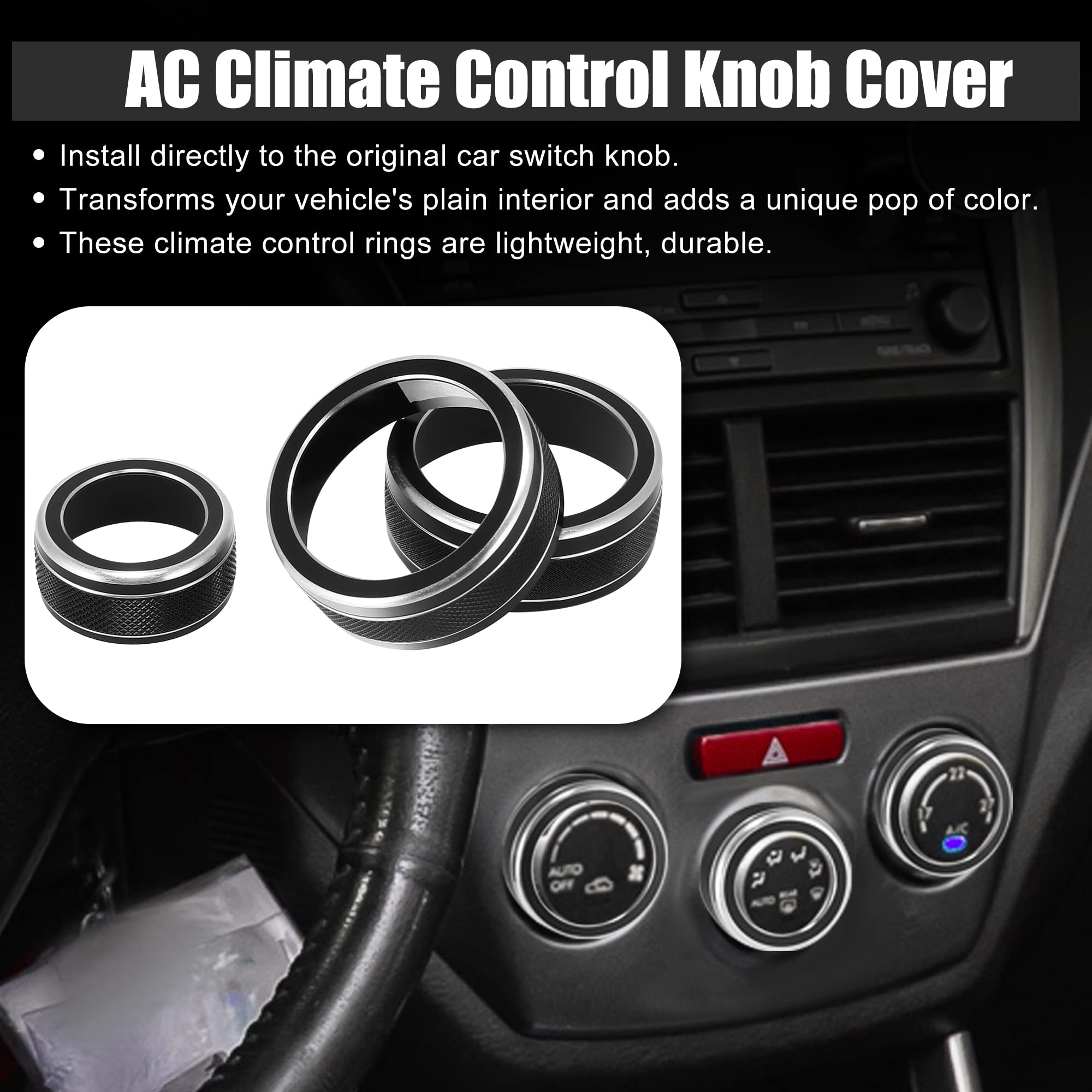X AUTOHAUX 3-Piece Aluminum Alloy AC Climate Control Knob Cover for Subaru Forester/Impreza/Crosstrek 2019-2021 - Black HVAC Switch Trim Decor - Upgrade Interior & Protect Original Knobs