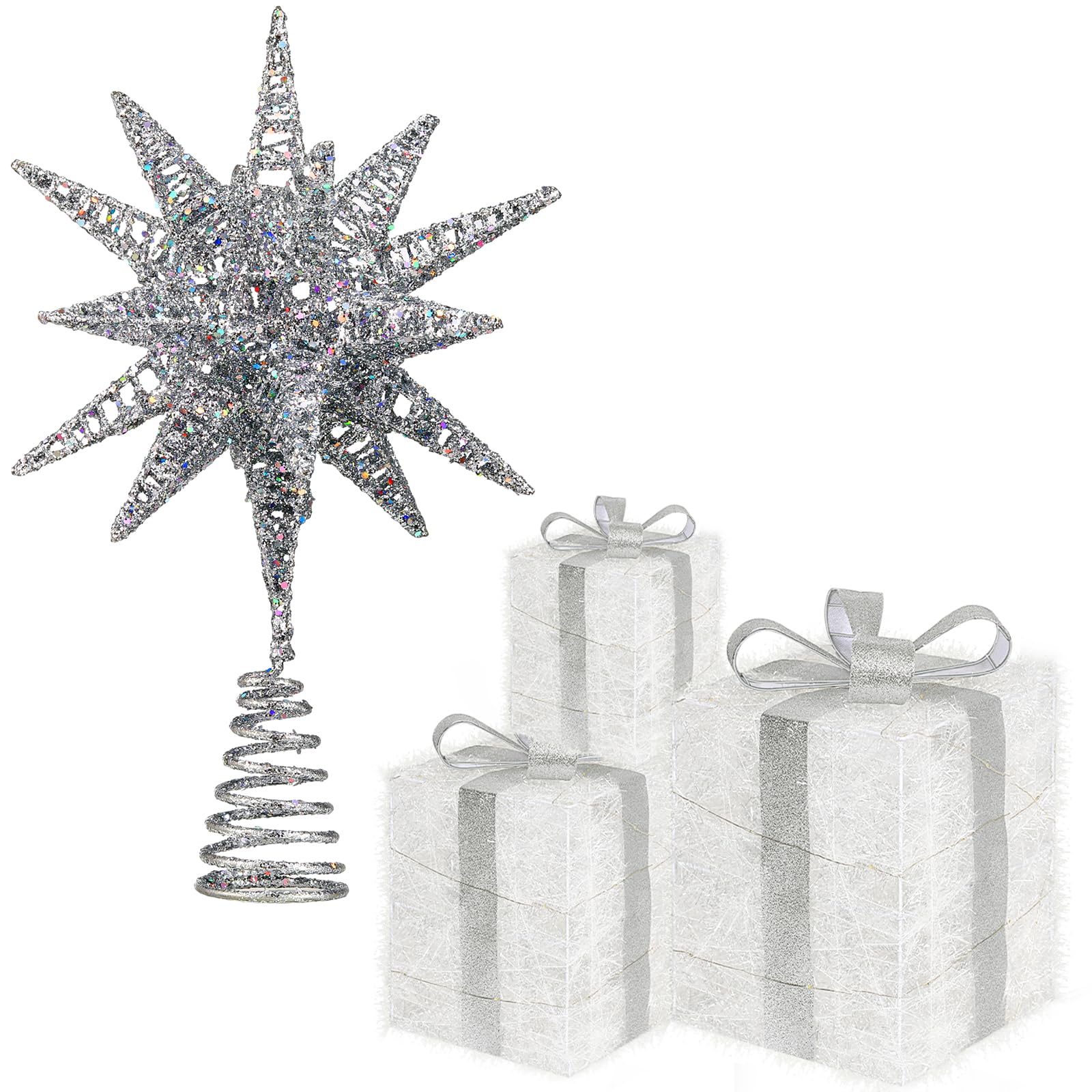 Luxspire Christmas Tree Topper with LED Lights | Holiday Gift Box Decorations for Xmas Tree | Perfect for Home, Party & Festive Decor
