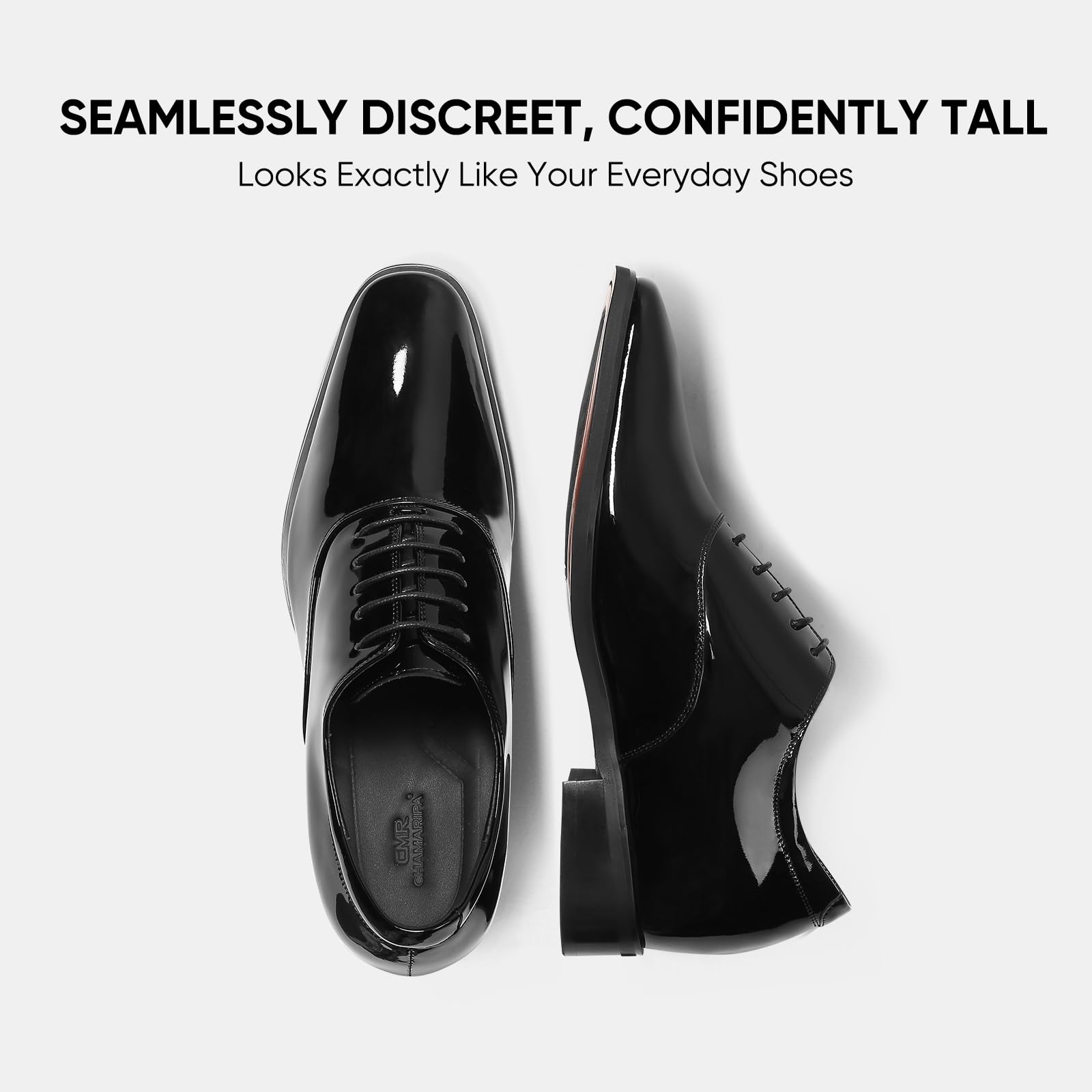 CHAMARIPA Men's Elevator Shoes with Built-in Height Insoles - Genuine Leather Dress Shoes for Men | Breathable Anti-Slip Design, Custom Fit with Arch Support | Perfect for Business, Dating & Formal Occasions (Stealth Height Increase)