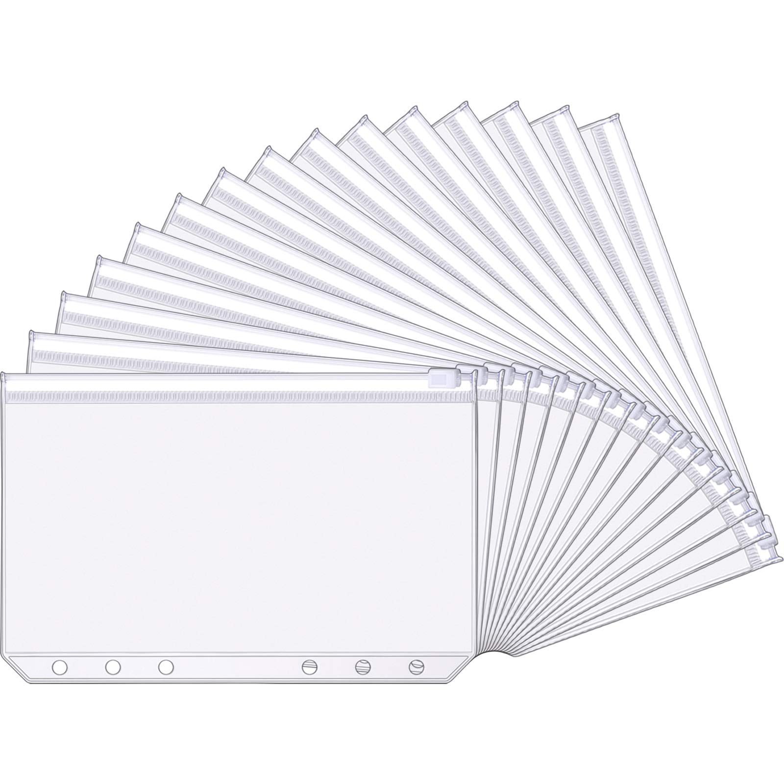 15 Pack A6 Clear Zipper Binder Pockets - 6 Hole PVC Document Envelopes for Budgeting, Filing & Organization | Waterproof Loose Leaf Folders for 6-Ring Binders | Perfect for Cash Envelopes, School Supplies & Office Documents