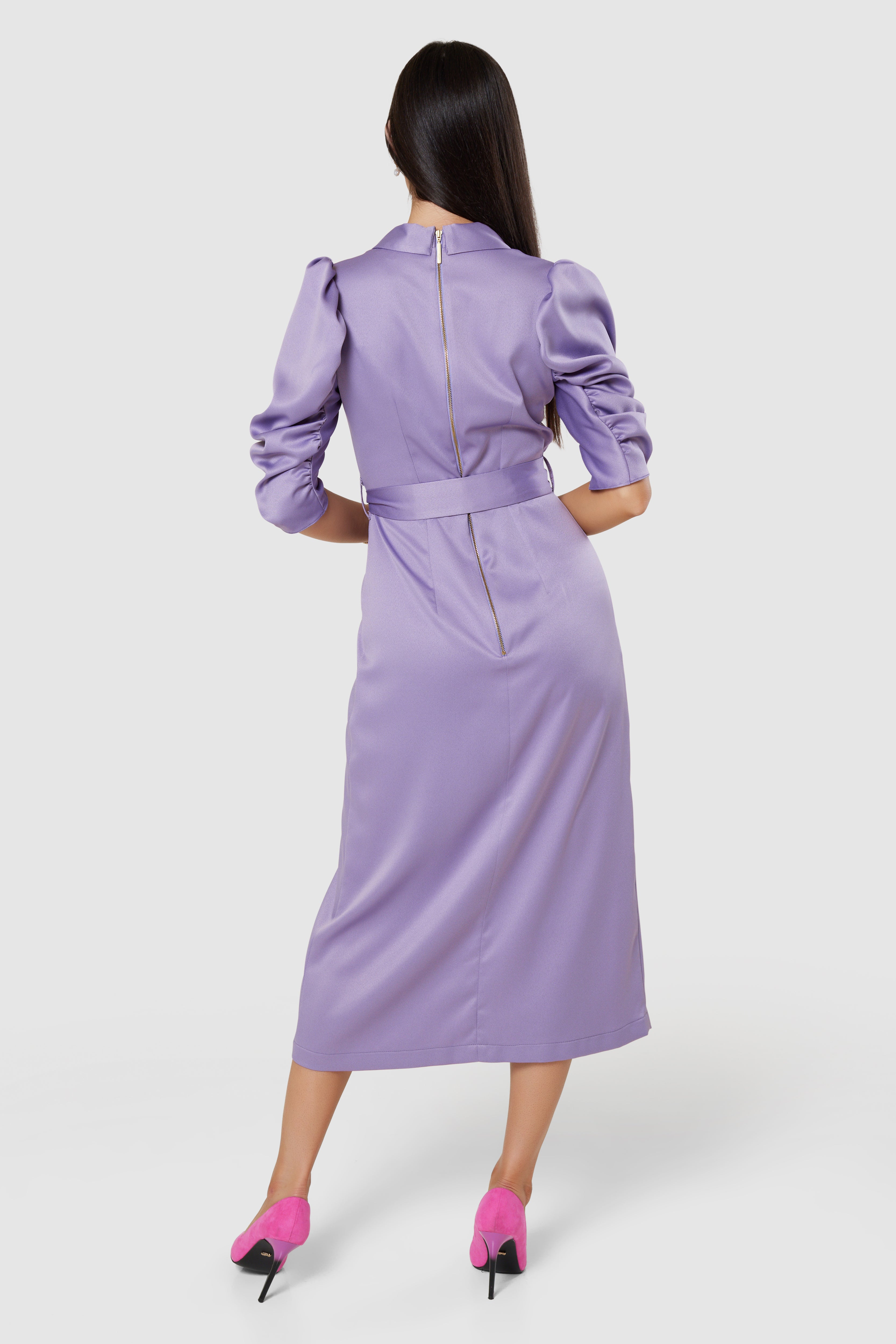 Elegant Mary Satin Tie Dress in Lilac Purple - Perfect for Weddings, Parties & Special Occasions