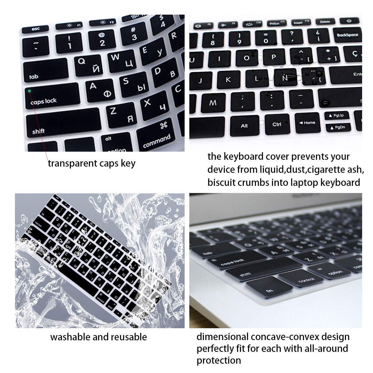 Korean Language Silicone Keyboard Cover for MacBook Air 13.3 inch (2018 Model A1932) - US Layout Black Keyboard Protector with Retina Display & Touch ID Compatibility - Perfect for Typing, Office Work & Travel Protection