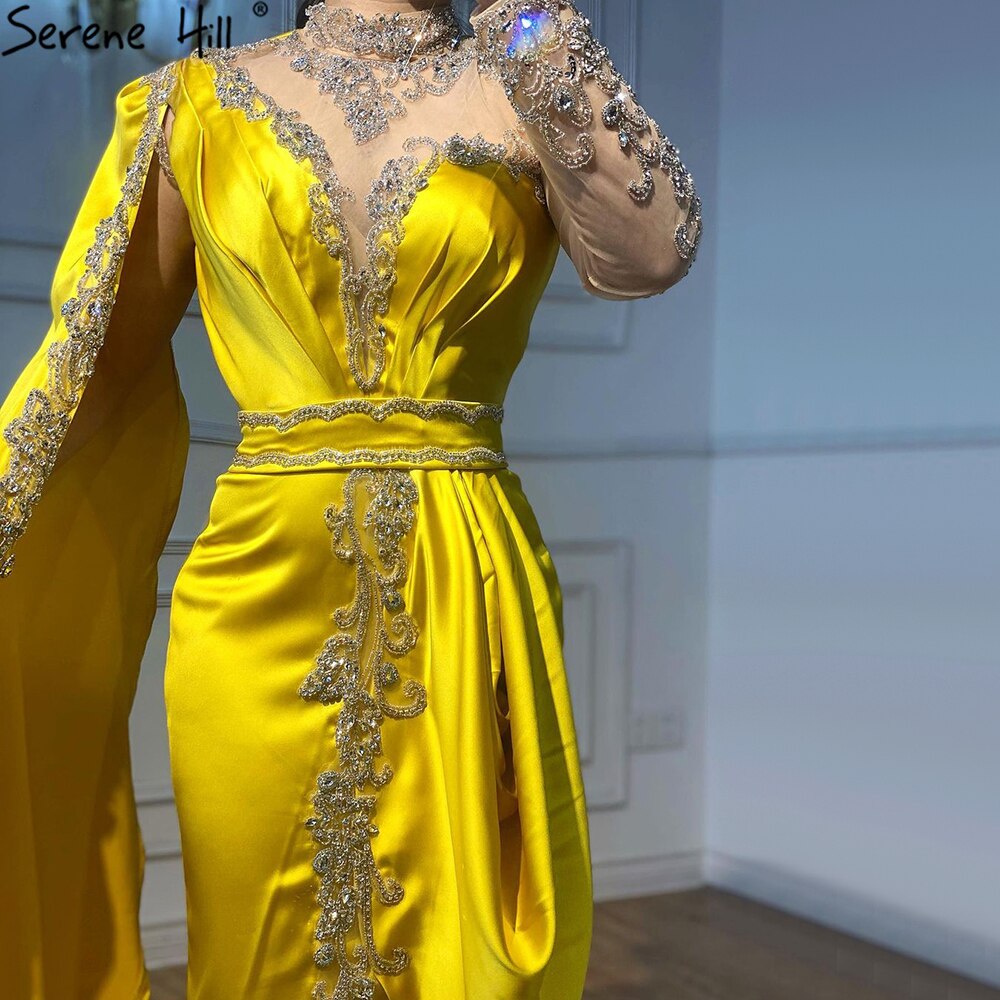 Elegant Gold Mermaid Evening Dresses for Women 2025 - Luxury Satin One Shoulder Beaded Gowns for Prom, Party & Special Occasions - Serene Hill Collection LA70869