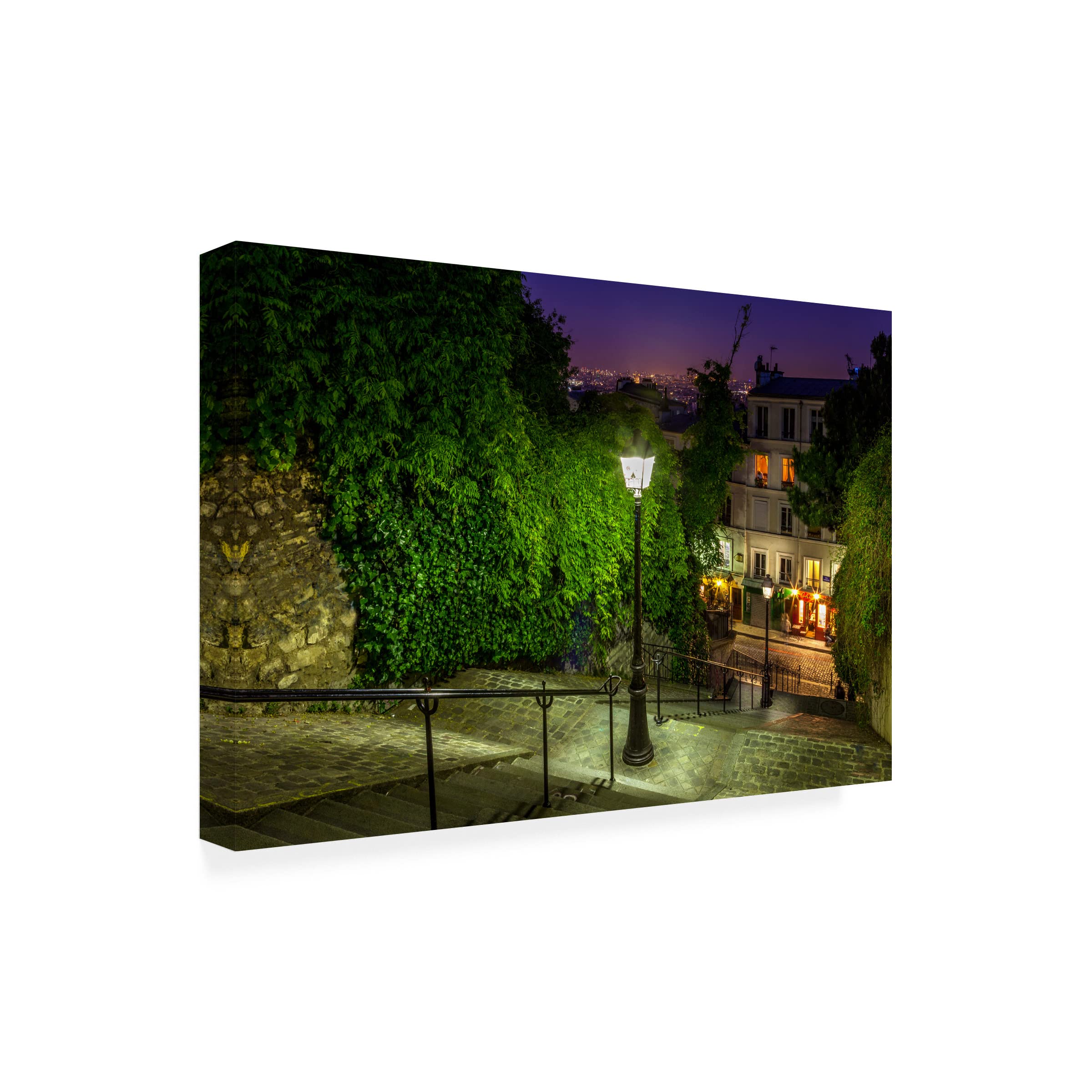 Trademark Fine Art 'Montmartre Steps' by H.J. Herrera - Stretched Canvas Wall Art Decor for Living Room, Bedroom & Office - Parisian Street Scene Painting