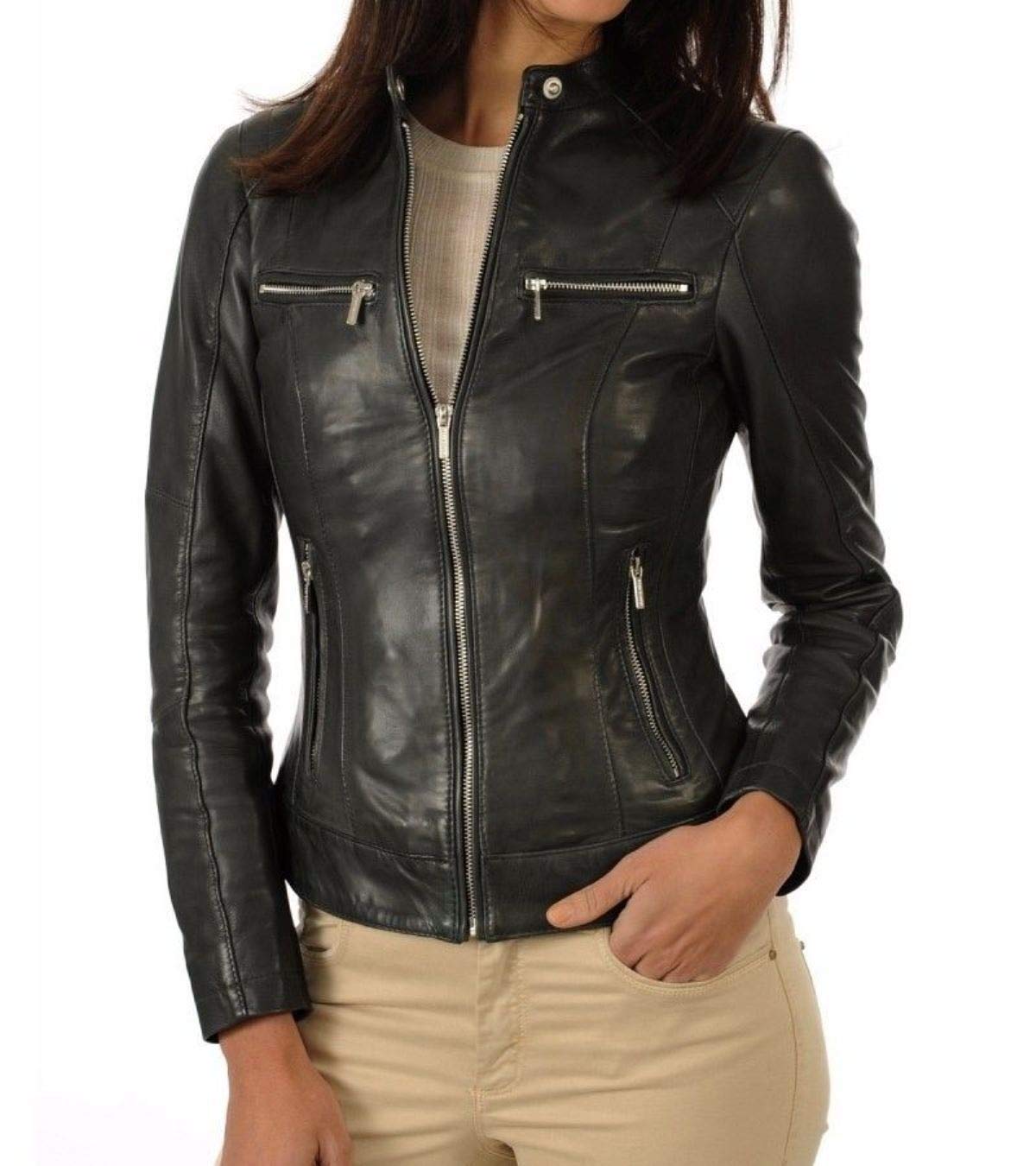 Women's Genuine Lambskin Leather Bomber Jacket - Motorcycle Biker Jacket for Women - Stylish Outerwear for Riding, Casual Wear & Night Out
