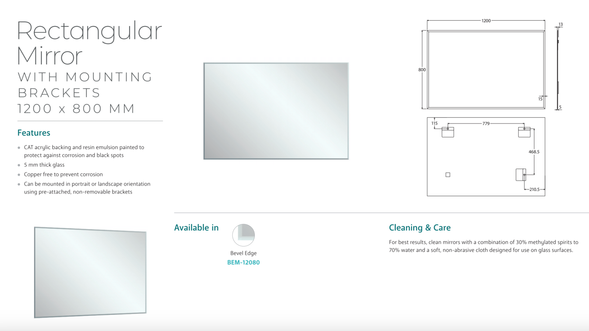 Fienza BEM 12080 Bevel Edge Rectangular Mirror 47