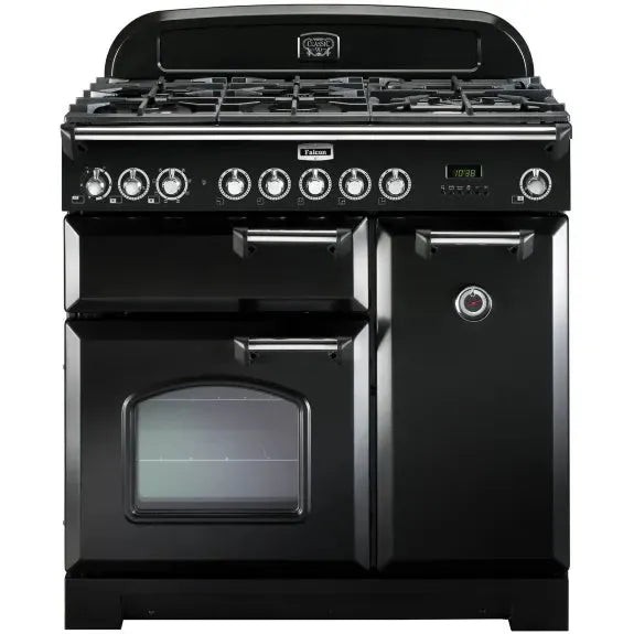 Falcon 90cm Classic Dual Fuel Cooker - Black/Chrome | Professional Gas & Electric Range for Home Kitchen | Perfect for Baking, Roasting & Everyday Cooking