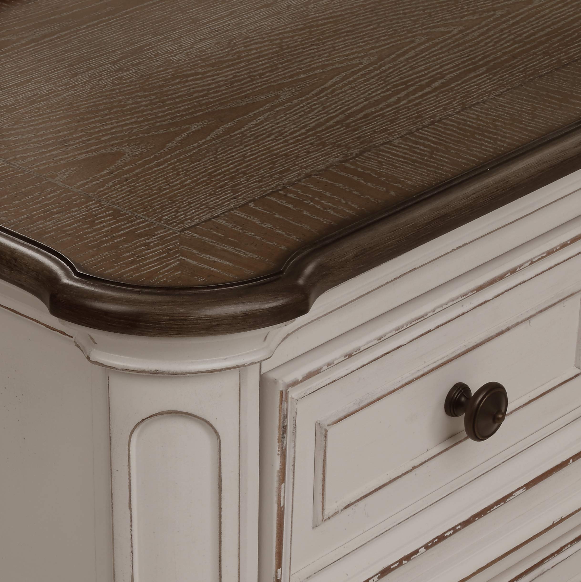 Roundhill Furniture Laval Wood 2-Drawer Nightstand in Antique White & Oak - Perfect for Bedroom, Living Room, or Office Storage