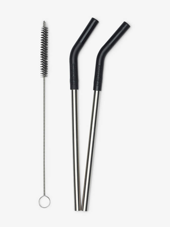Klean Kanteen 2-Piece Stainless Steel Straw Set (8mm) - Black - Eco-Friendly Reusable Drinking Straws for Smoothies, Iced Coffee & Cold Beverages