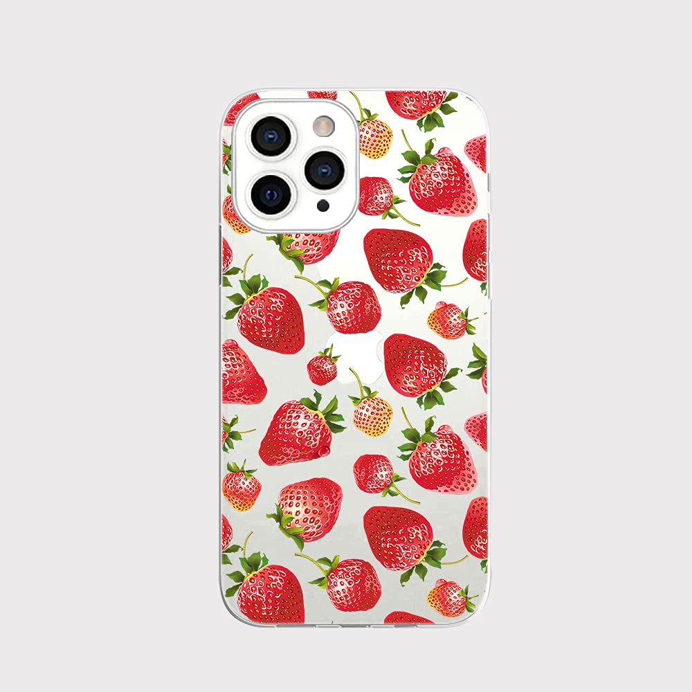 Blingy's Cute Strawberry Pattern iPhone 13 Pro Max Case (6.7 inch) - Transparent Soft TPU Protective Cover with Fun Fruits Design - Perfect for Daily Use, School & Work Accessories