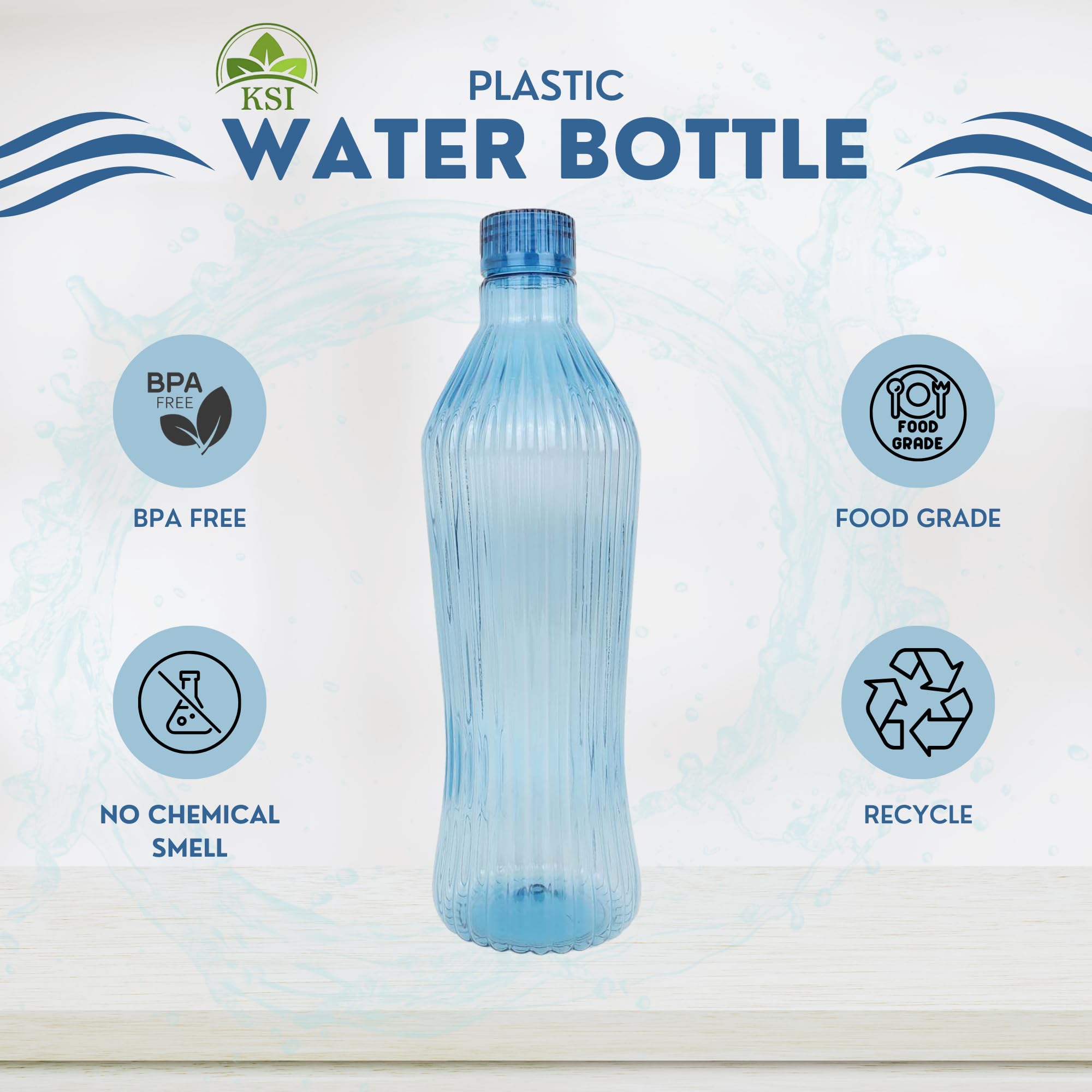 KSI BPA-Free Plastic Water Bottles 1000ml (34oz) - Leakproof, Food-Grade, Lightweight & Durable - 2-Pack Set for Gym, Office, Hiking & Outdoor Activities