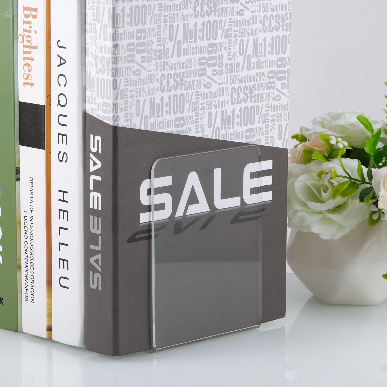 4 Pairs Clear Acrylic Book Ends for Shelves - Heavy Duty Plastic Book Organizer for Office, School & Library - 5.1 x 3.9 x 3.9 Inch Desktop Decor & Gift for Book Lovers - Perfect for Organizing Textbooks, Cookbooks & Displaying Collectibles