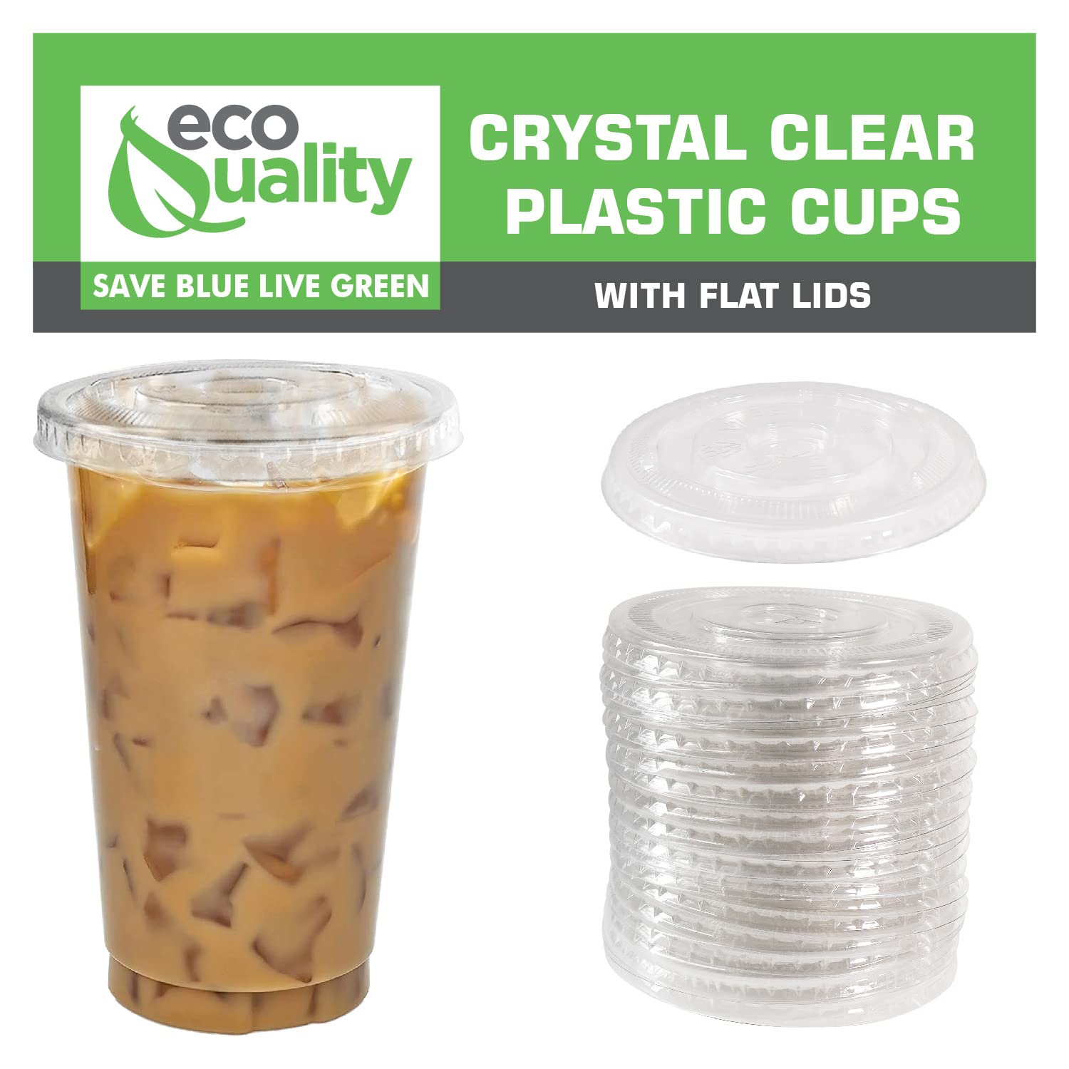 50-Pack 10 oz Clear Plastic Disposable PET Cups with Lids - Crystal Clear Cold Drink Cups for Smoothies, Iced Coffee, Juice, Soda & Cocktails - Perfect for Parties, Cafes, Restaurants & Home Use (10 Ounce)