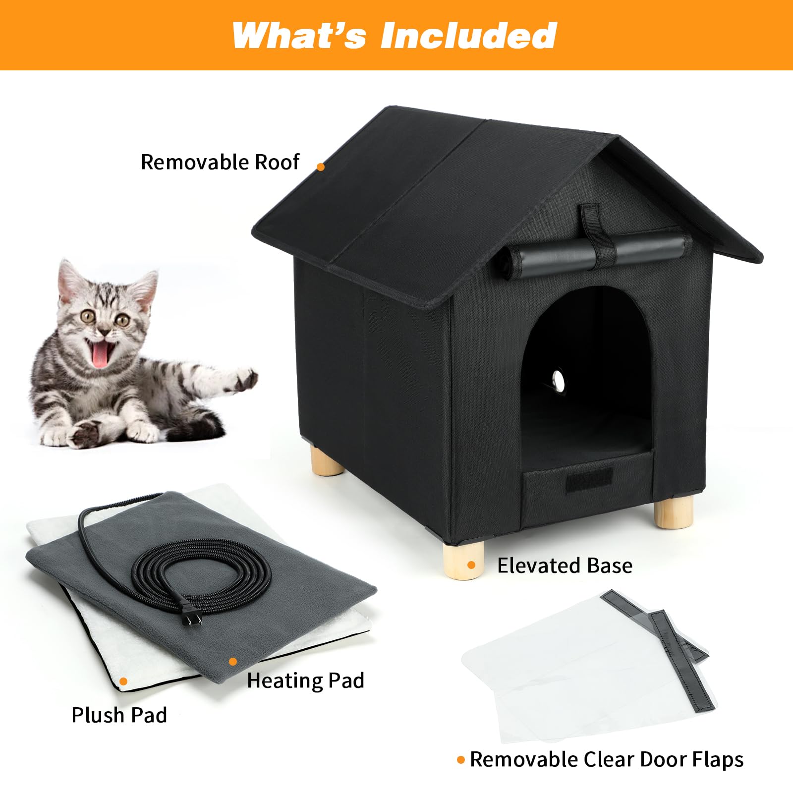 Heated Outdoor Cat House - Waterproof & Insulated Winter Shelter for Feral Cats with Escape Door | Elevated Design for Safety | Perfect for Backyards, Porches & Cold Weather Protection