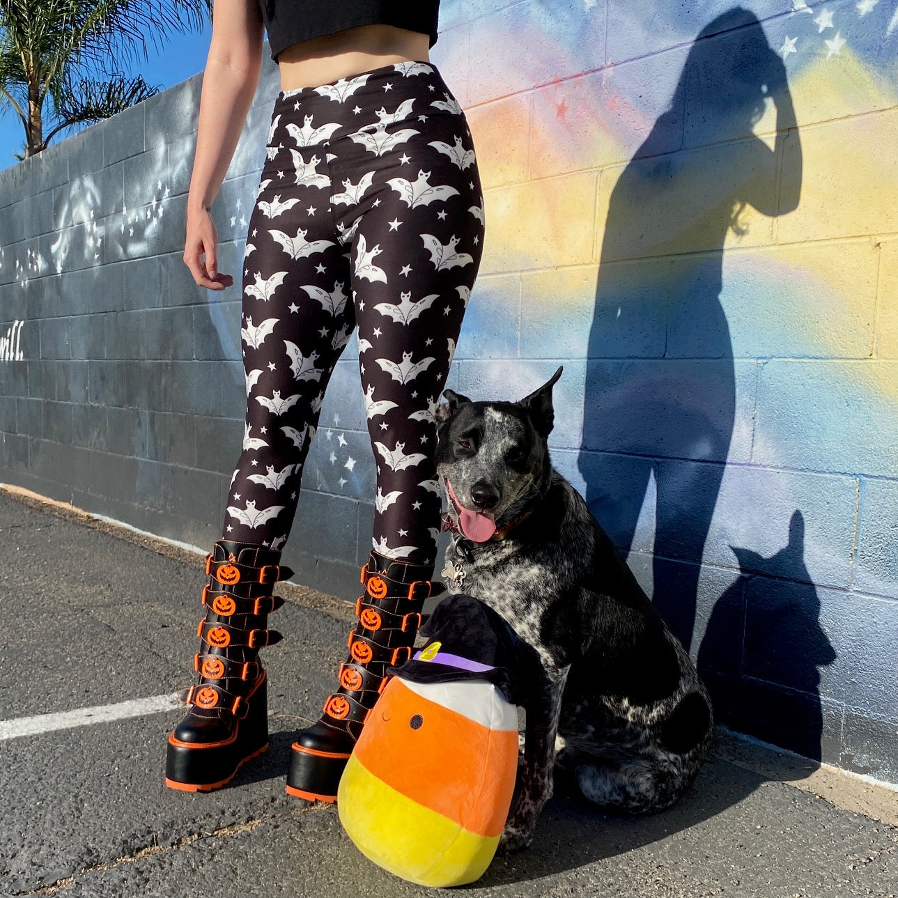 Handcrafted Black & White Bat Print Vibrant Leggings - High Quality Yoga Pants for Women - Perfect for Halloween, Workouts & Casual Wear
