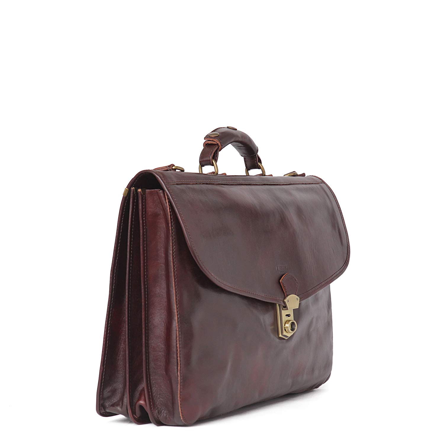 Premium Triple Compartment Italian Leather Briefcase for Business Professionals - Chocolate Brown Genuine Leather Laptop Bag - Perfect for Office, Travel & Executive Meetings