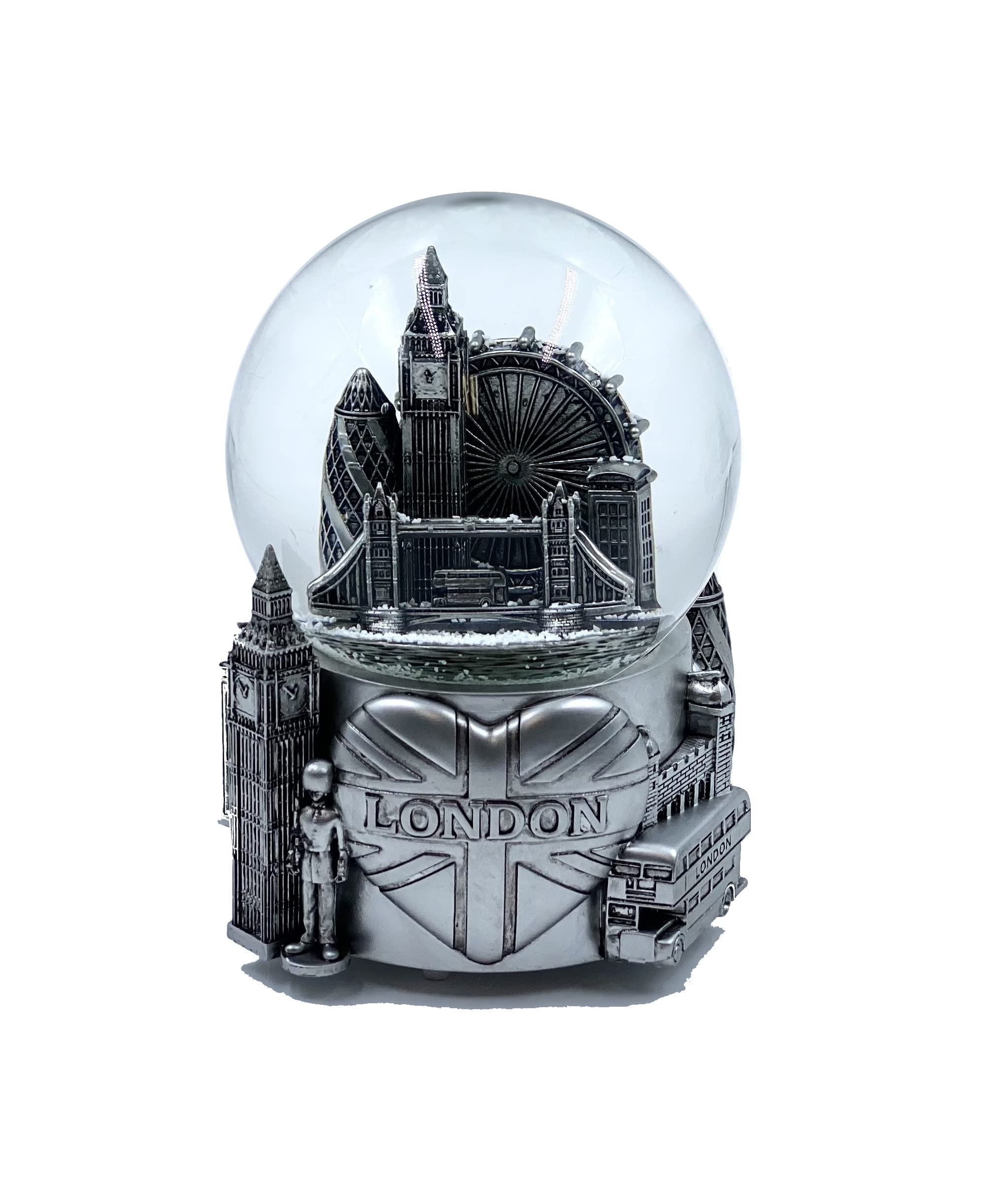 London 3D Musical Snow Globe - Romantic Gift & Home Office Decor (5.5 Inch Silver) | Perfect for Christmas, Anniversary & Wedding Souvenirs