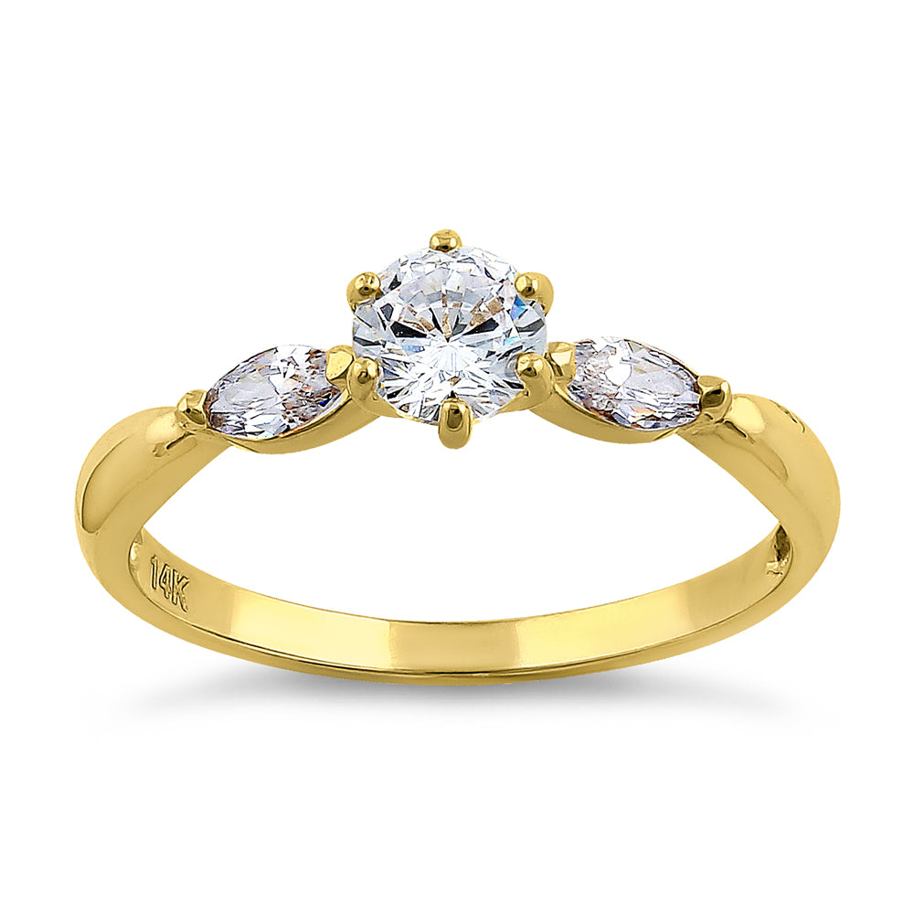 14K Yellow Gold Round & Marquise Cut Cubic Zirconia Engagement Ring for Women - Perfect for Proposals, Anniversaries & Special Occasions