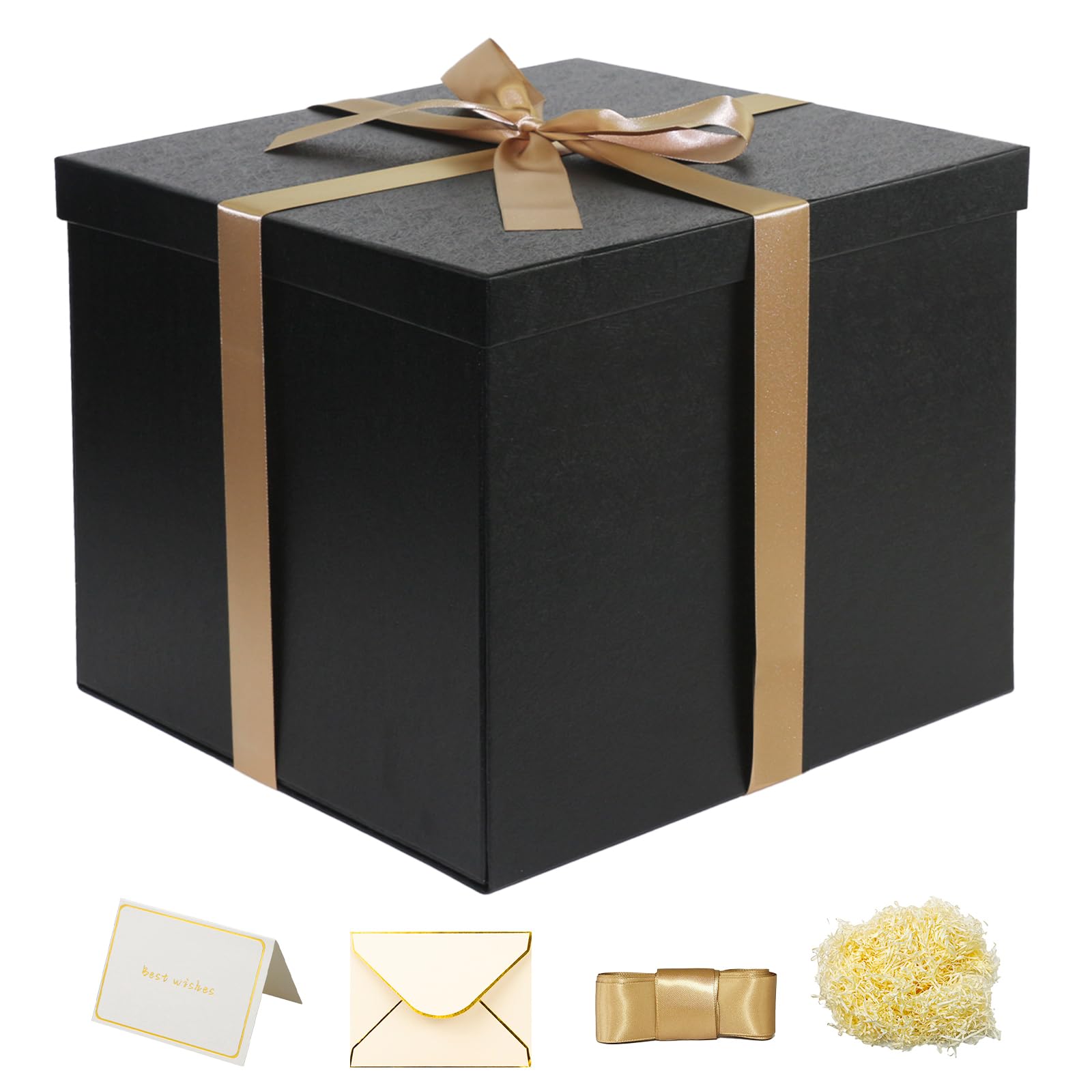 YINUOYOUJIA 12x12x10 Inches Large Black Gift Box for Birthday, Christmas, Valentine's Day, Mother's Day & Anniversaries - Premium Present Packaging Box for Parties, Weddings & Special Occasions