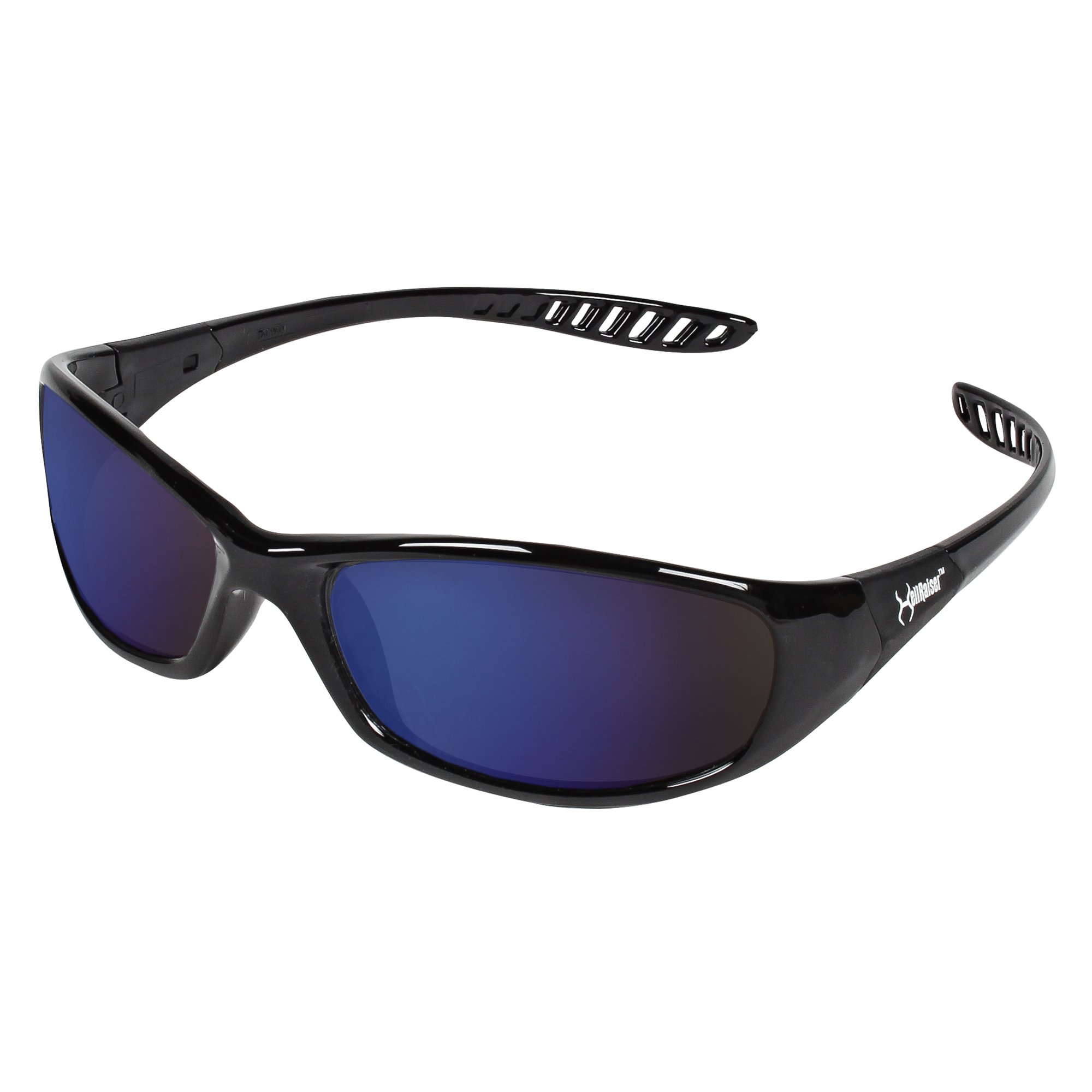 KleenGuard V40 Hellraiser Safety Glasses (20543) - ANSI Z87.1 Certified, Blue Mirror Lens, Black Frame, 12 Pairs/Case - Ideal for Construction, Woodworking & Industrial Work Protection