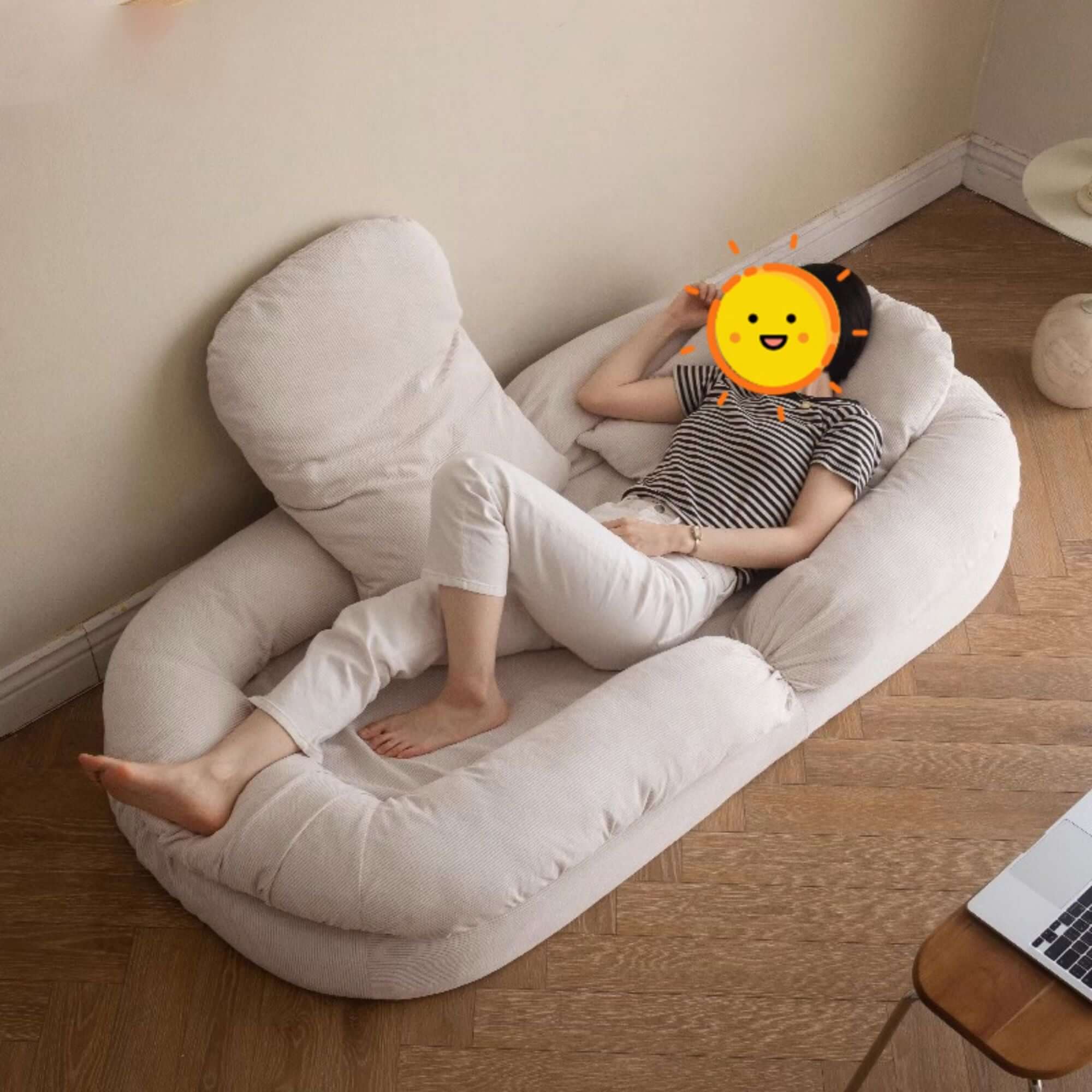 Modern Convertible Sleeper Sofa Bed - Lazy Sofa in Beige Teddy Velvet for Living Room, Guest Room & Small Spaces