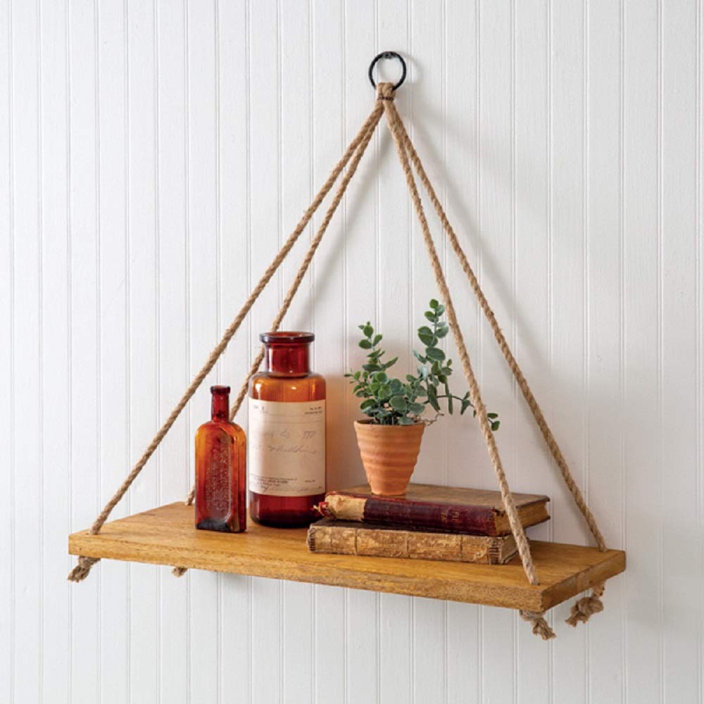 Boho Hanging Wall Shelf - Handmade Wooden Floating Shelf for Home Decor, Bedroom, Living Room & Bathroom Organization | Perfect for Plants, Books & Decorative Items