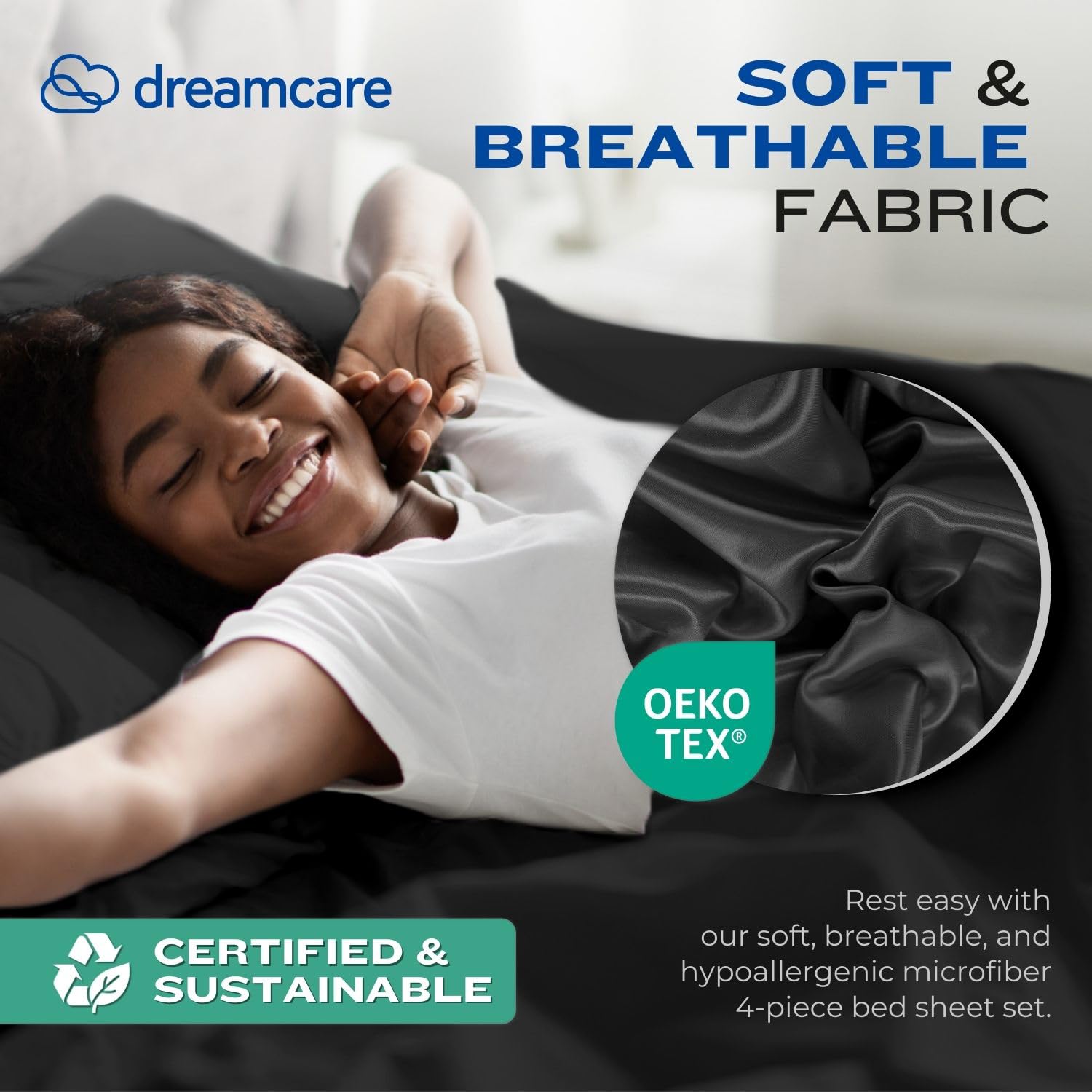 Cooling Full Size Bed Sheets Set - 4pcs 100% Brushed Polyester Deep Pocket Sheets (Fits up to 15