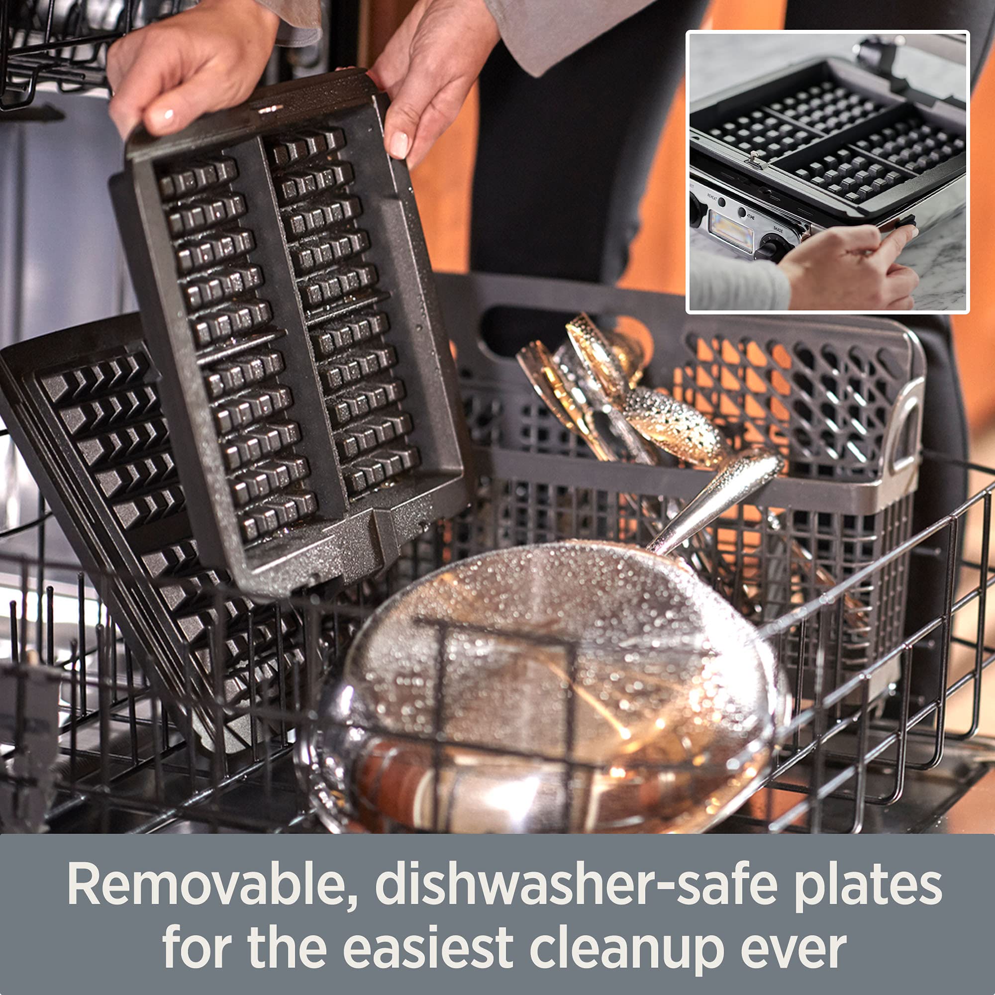 All-Clad 4-Slice Stainless Steel Waffle Maker with Digital Display & 7 Browning Levels - Square Belgian Waffle Iron with Removable Non-Stick Plates & Audible Alert - Dishwasher Safe for Easy Cleaning - Perfect for Family Breakfasts, Brunch Parties & Holiday Gatherings