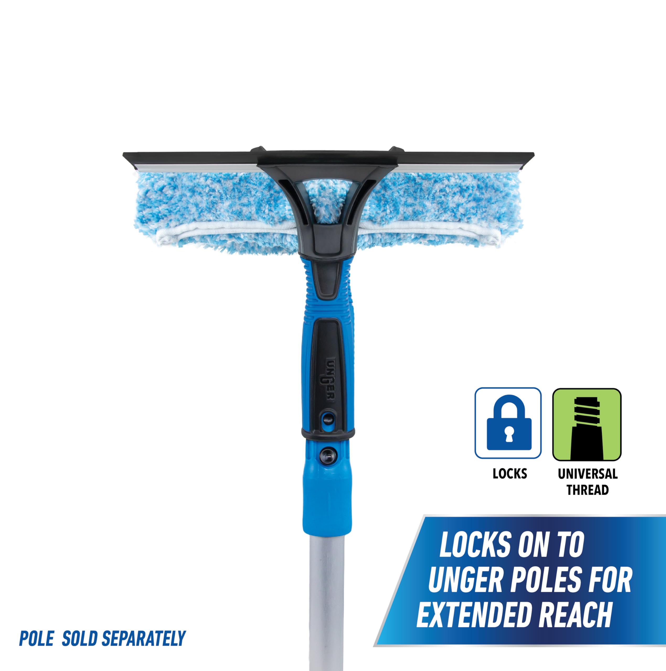Unger 10” Squeegee & Scrubber - Window Cleaning Tool with Microfiber Sleeve for Home & Office Use