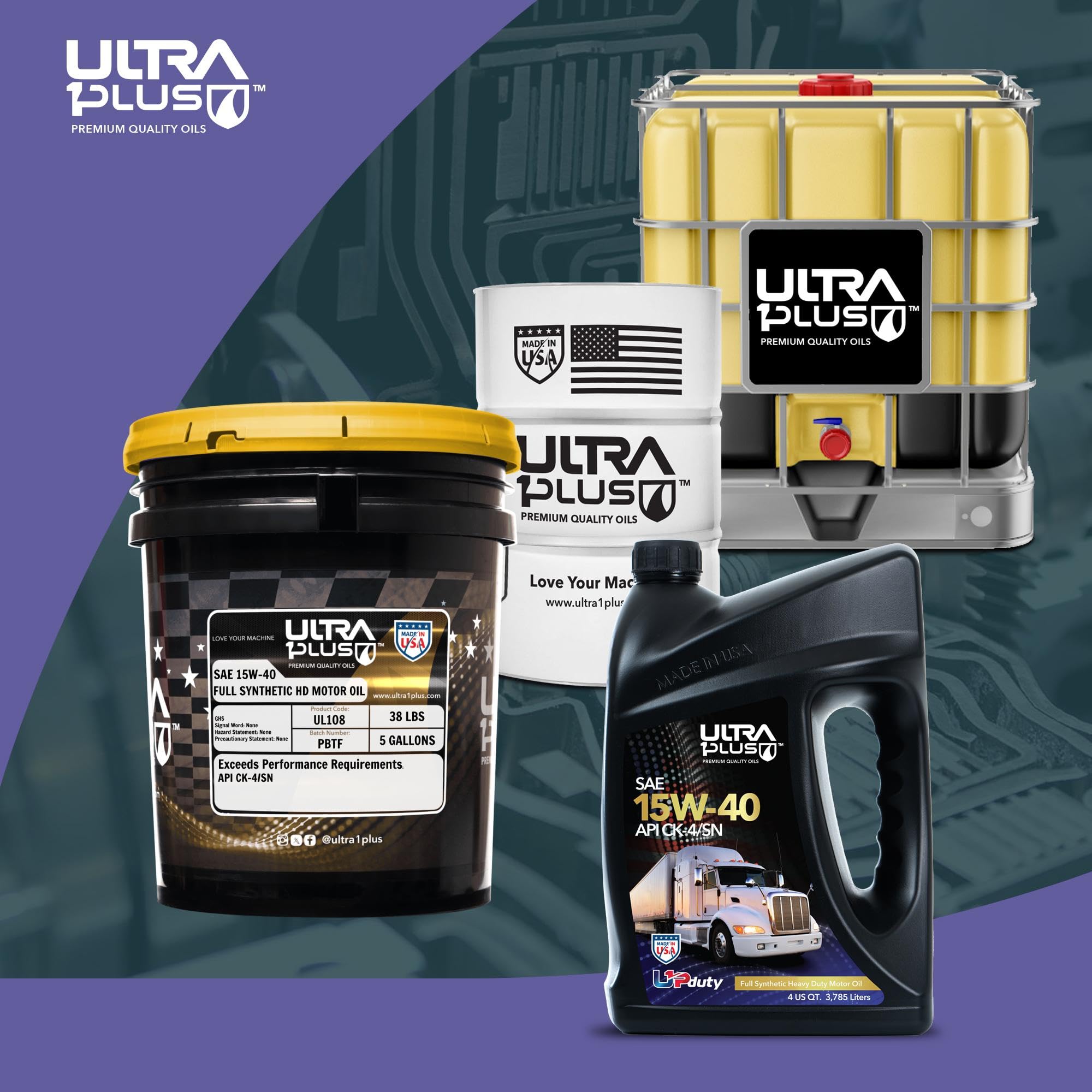 Ultra1Plus SAE 15W-40 Full Synthetic Heavy-Duty Diesel Engine Oil - API CK-4/SN Certified Motor Oil (5 Gallon Pail) for Trucks, Construction Equipment & Fleet Vehicles - Ideal for Extreme Temperature Performance
