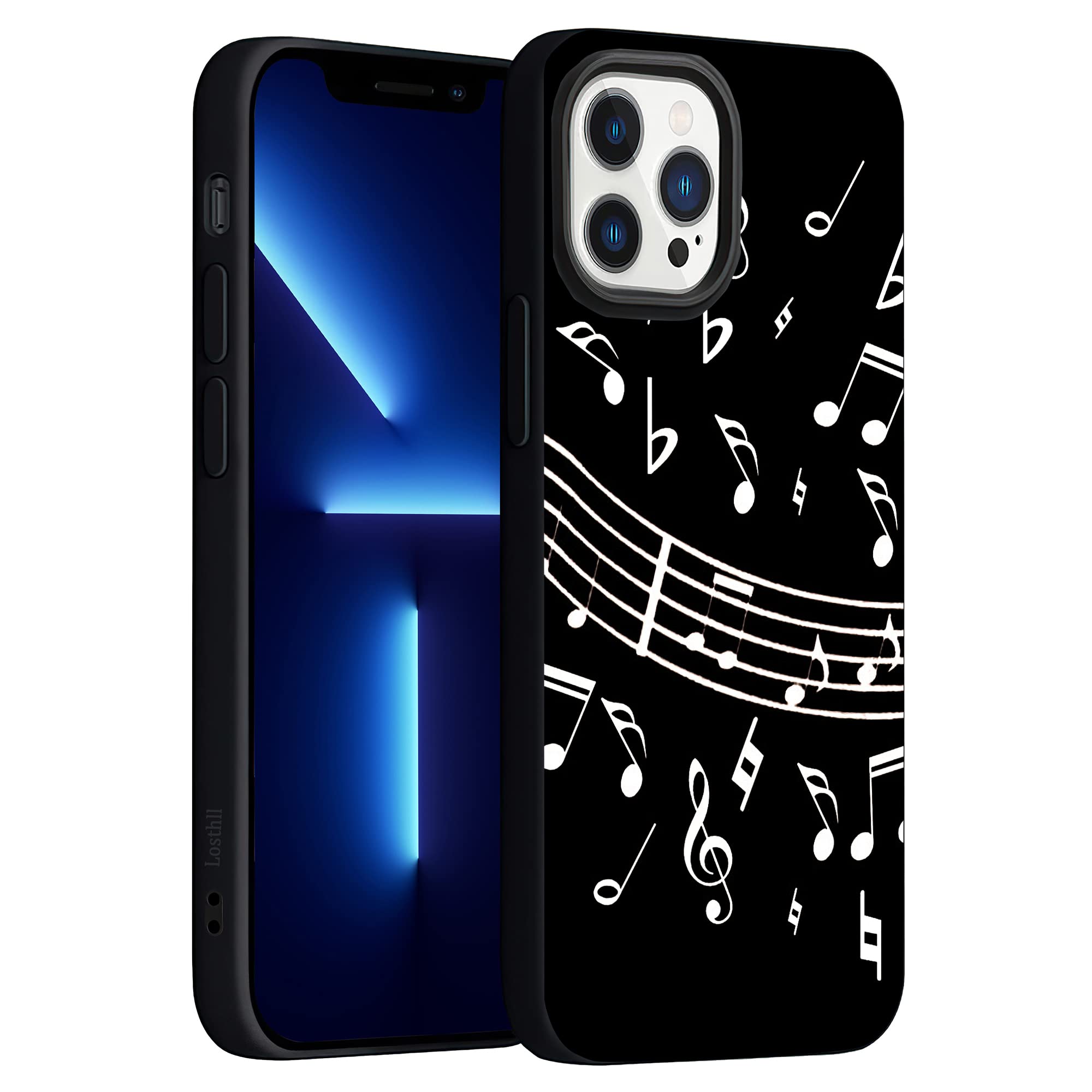 Losthll iPhone 13 Pro Max Case 6.7 Inch - Soft Liquid Silicone Gel Rubber Shockproof Full Body Protective Cover with Music Notes Design - Perfect for Daily Use, Travel & Outdoor Activities