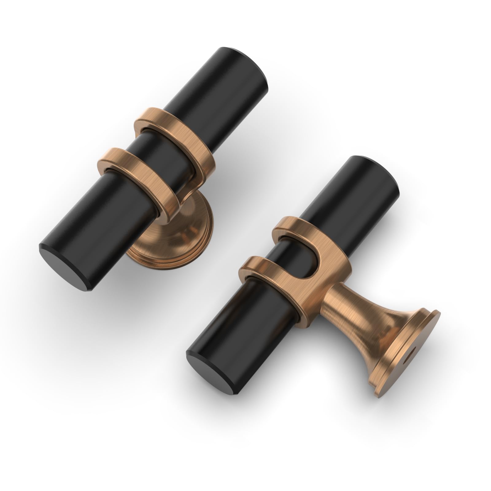 10 Pack Champagne Bronze & Matte Black Cabinet Knobs - Zinc Alloy Dresser Drawer Pulls for Kitchen Cabinets, Wardrobes & Furniture (Easy DIY Installation)