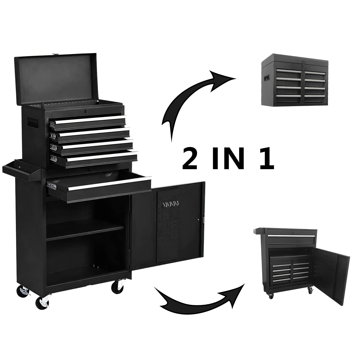 5-Drawer Rolling Tool Chest with Wheels - Heavy Duty Portable Tool Storage Cabinet, High Capacity Tool Organizer with Removable Drawers for Workshop, Garage, Factory & DIY Projects - Perfect for Mechanics, Carpenters & Home Improvement (Black)