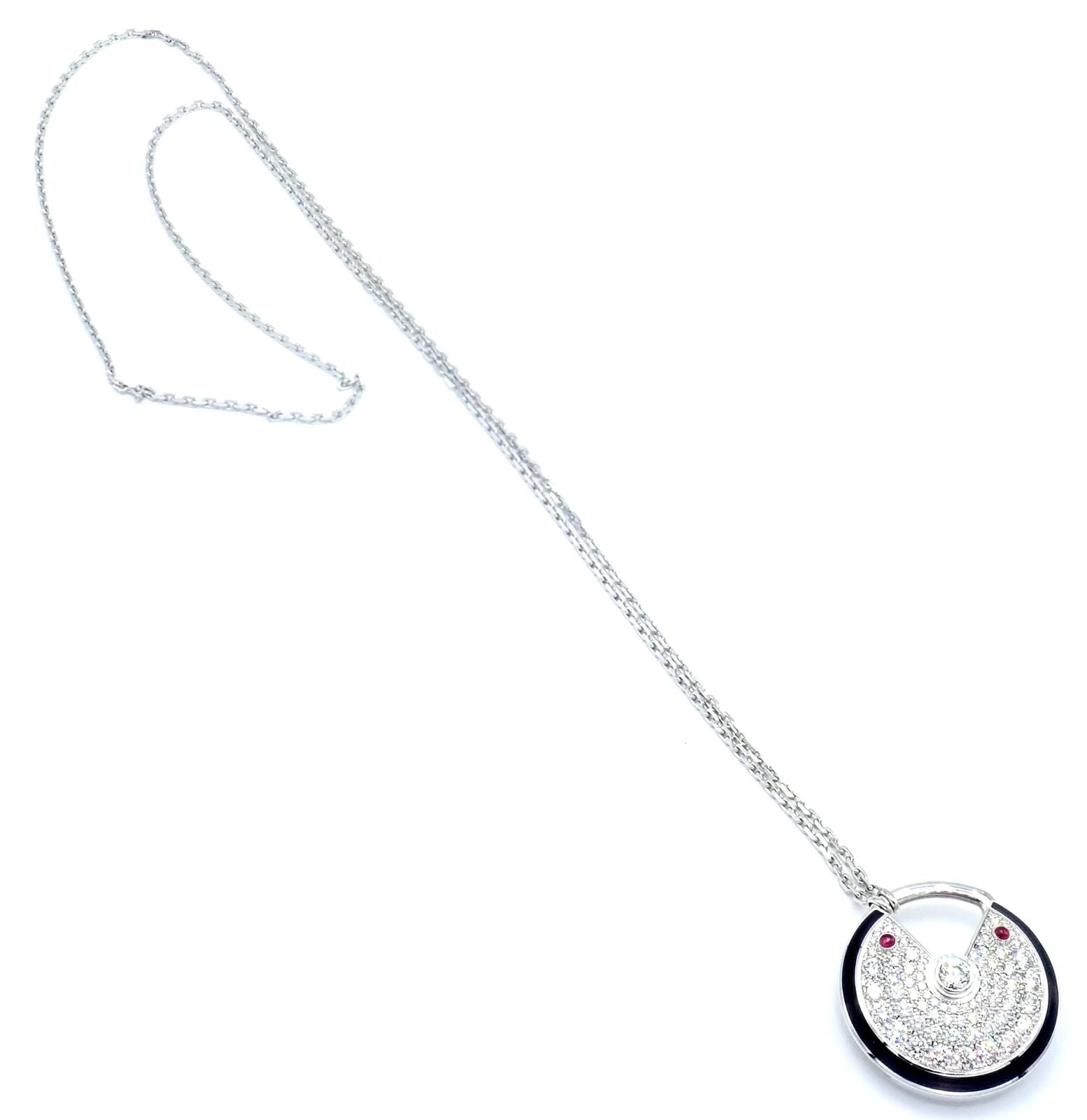 Authentic Cartier Amulette 18k White Gold Diamond Ruby Large Pendant Necklace for Women - Luxury Jewelry Gift for Anniversary, Birthday & Special Occasions