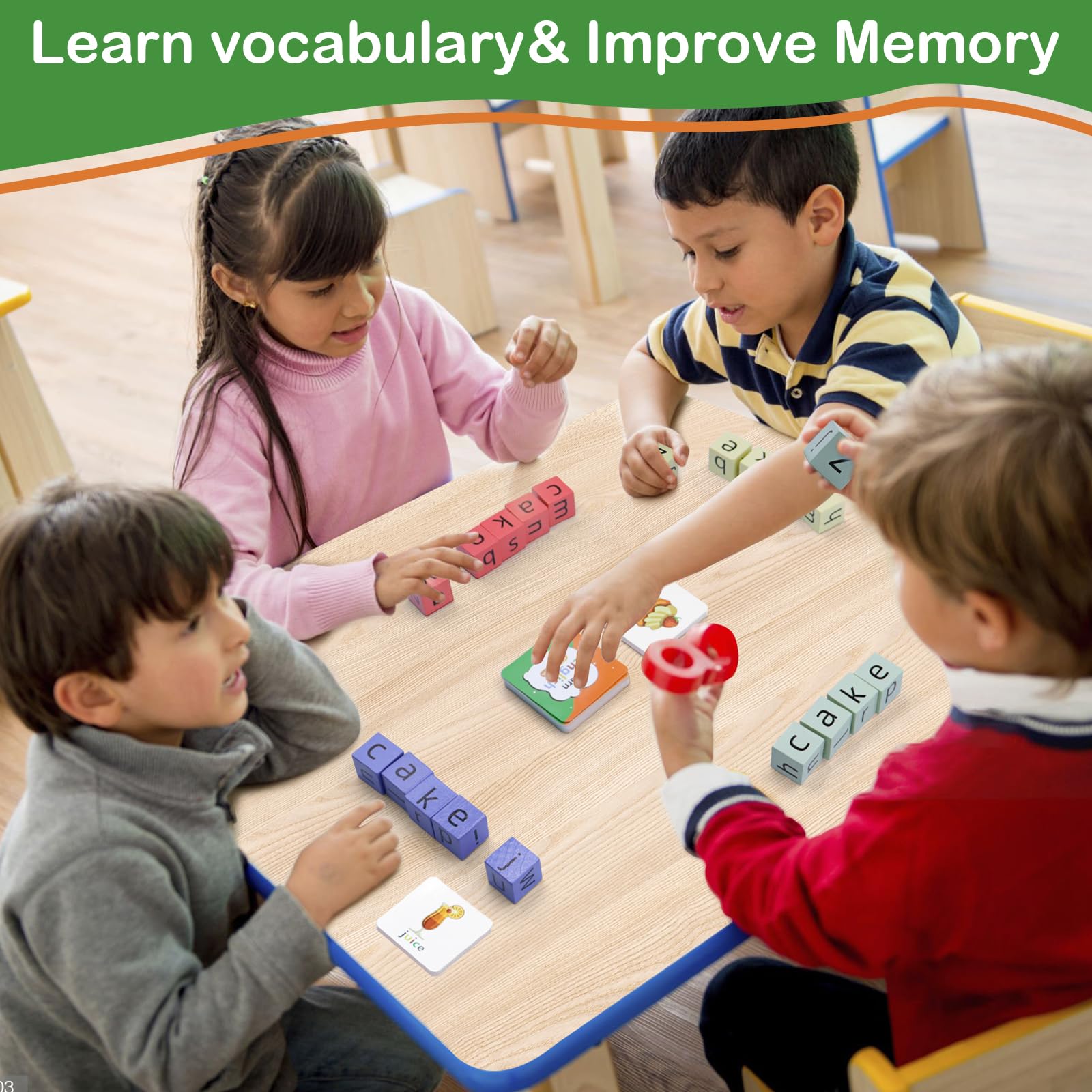 Kids Spelling Game with 54 Flash Cards & Blocks - Fun Learning Toy for Ages 3-8 | Perfect for Preschool Education & Family Game Night